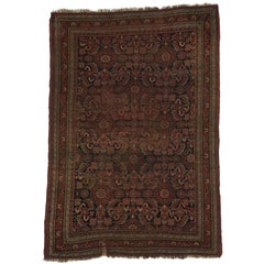 Distressed Antique Persian Bijar Accent Rug with Herati Design and Tribal Style