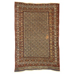 Distressed Antique Persian Bijar Accent Rug with Rustic Craftsman Style