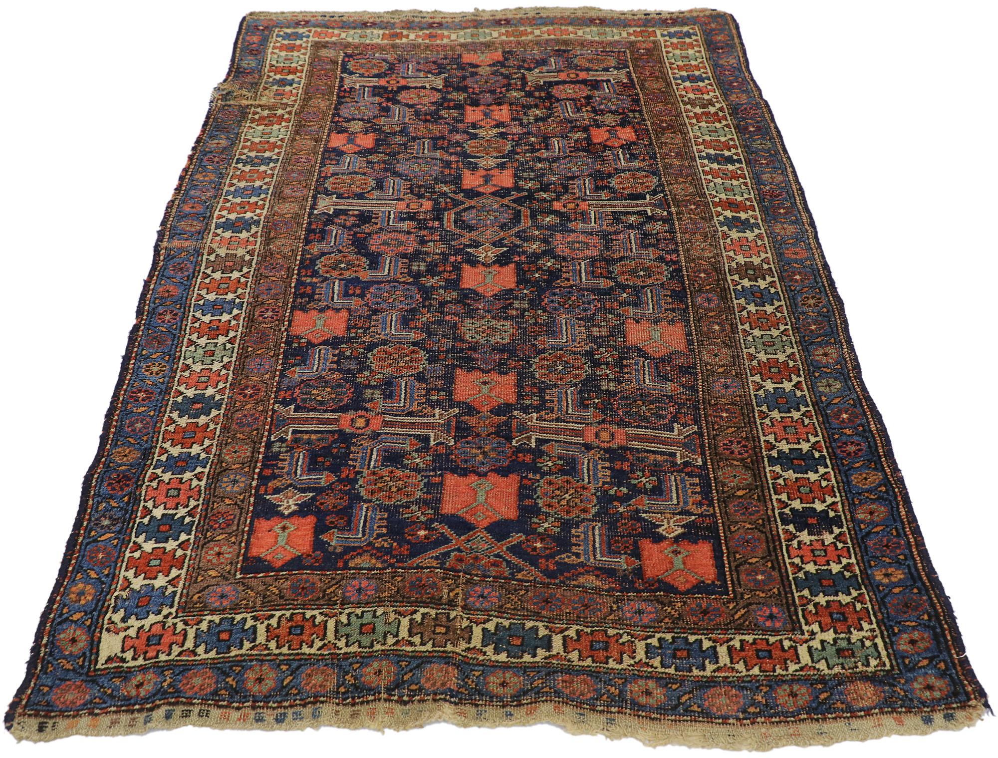 Hand-Knotted Distressed Antique Persian Bijar Rug with Modern Rustic Tribal Style For Sale