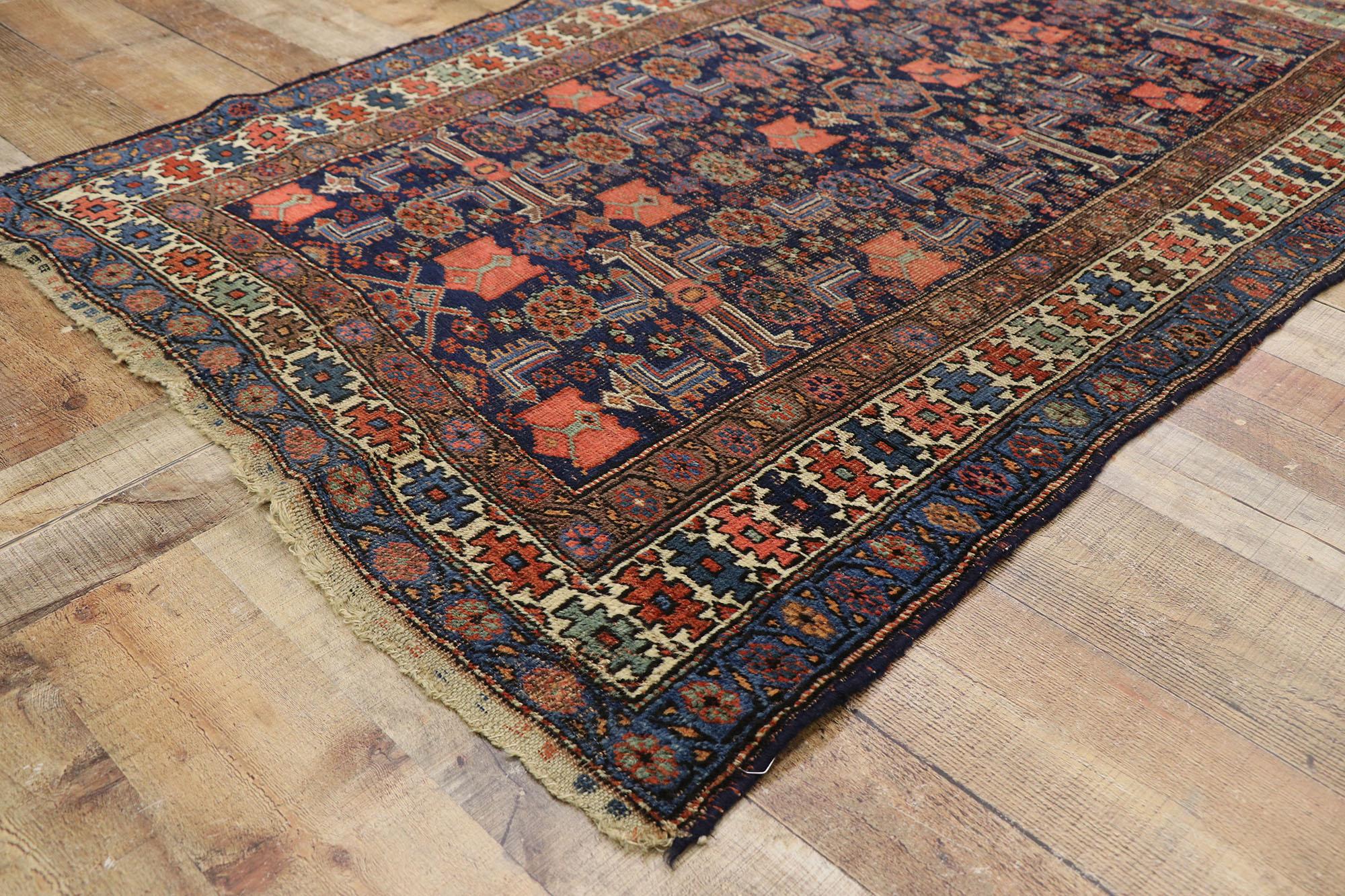 Wool Distressed Antique Persian Bijar Rug with Modern Rustic Tribal Style For Sale