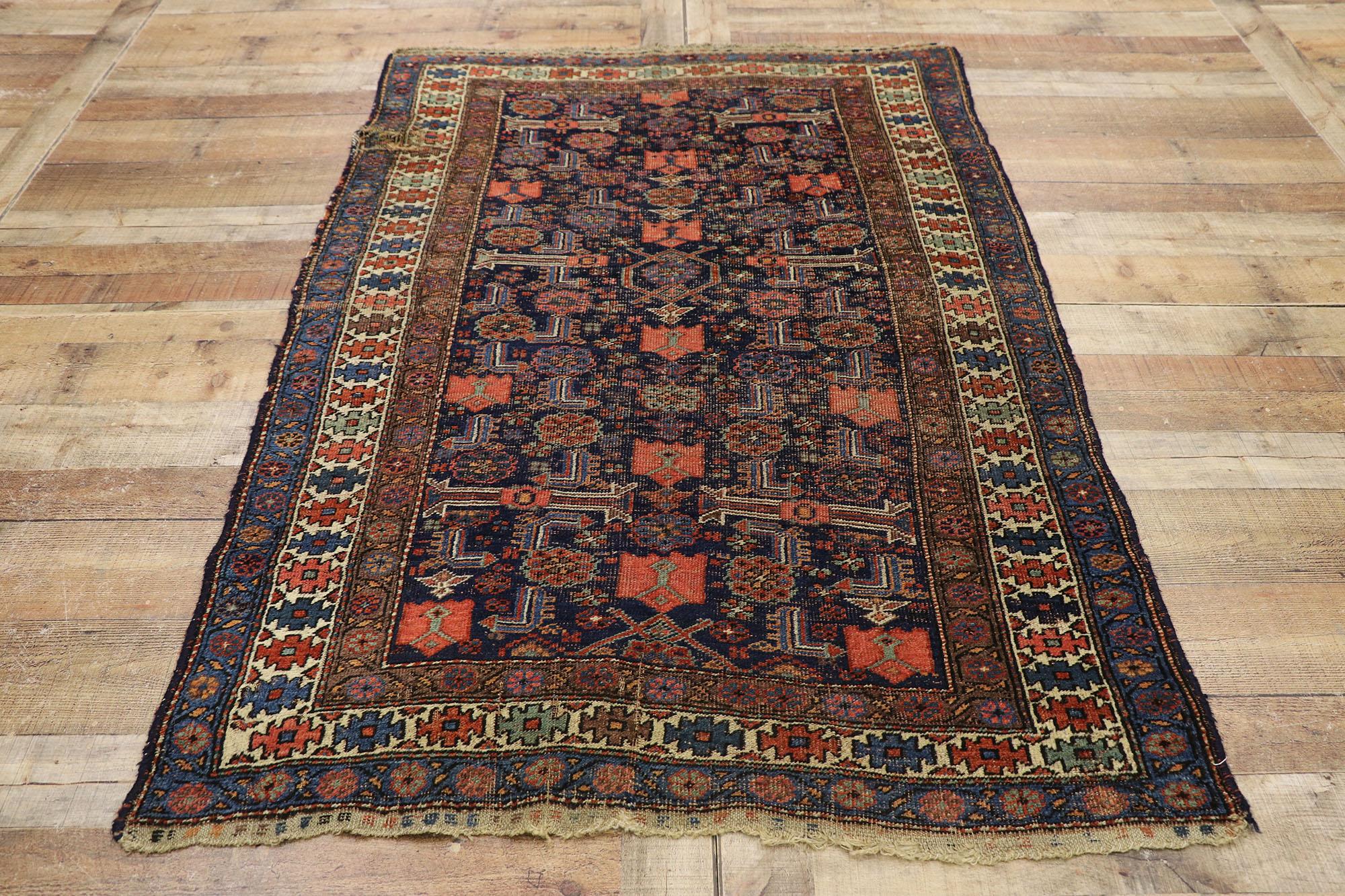 Distressed Antique Persian Bijar Rug with Modern Rustic Tribal Style For Sale 1