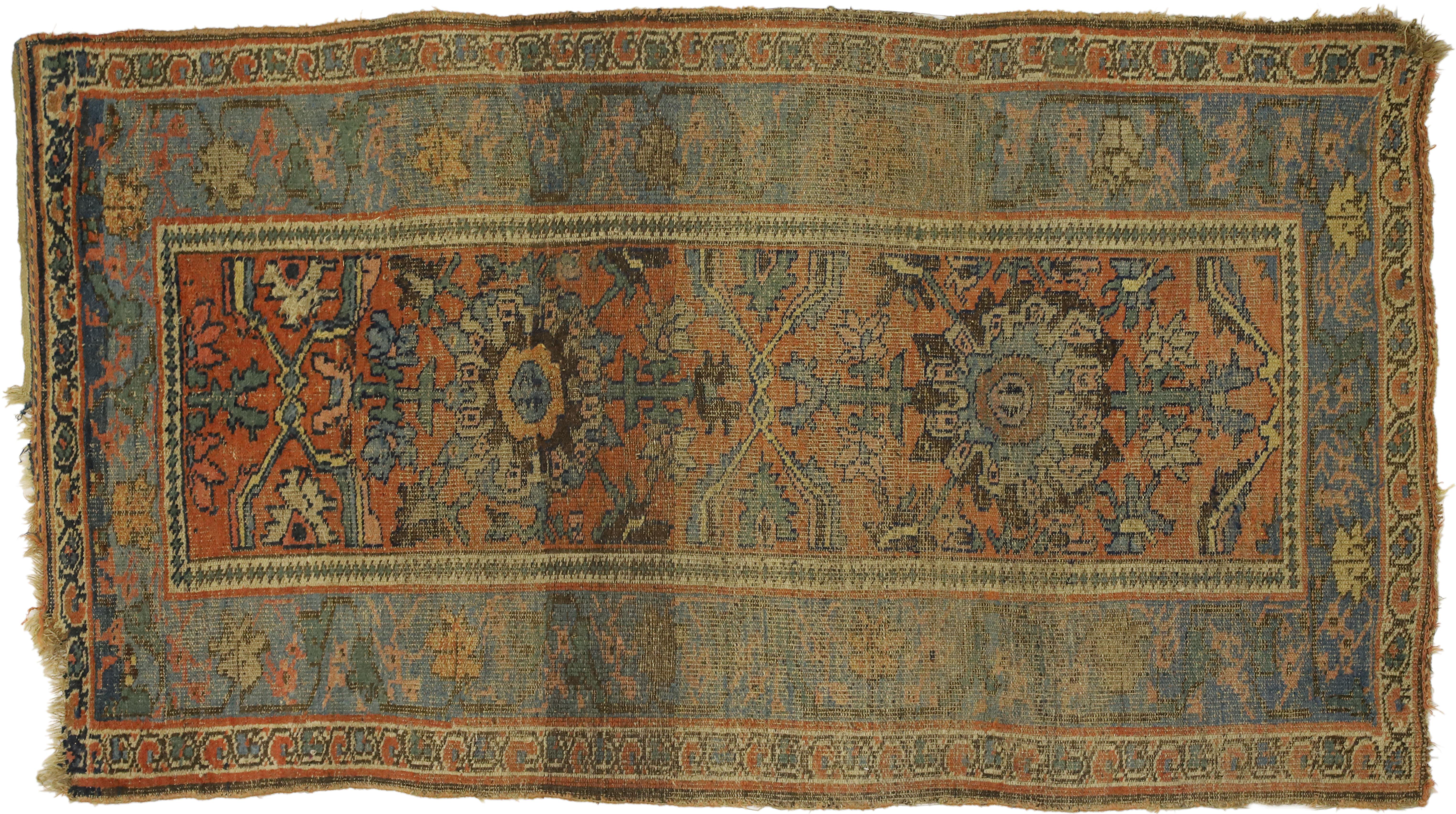 Distressed Antique Persian Bijar Rug with Rustic Belgian Arts & Crafts Style For Sale 4