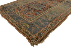 Distressed Antique Persian Bijar Rug with Rustic Belgian Arts & Crafts Style