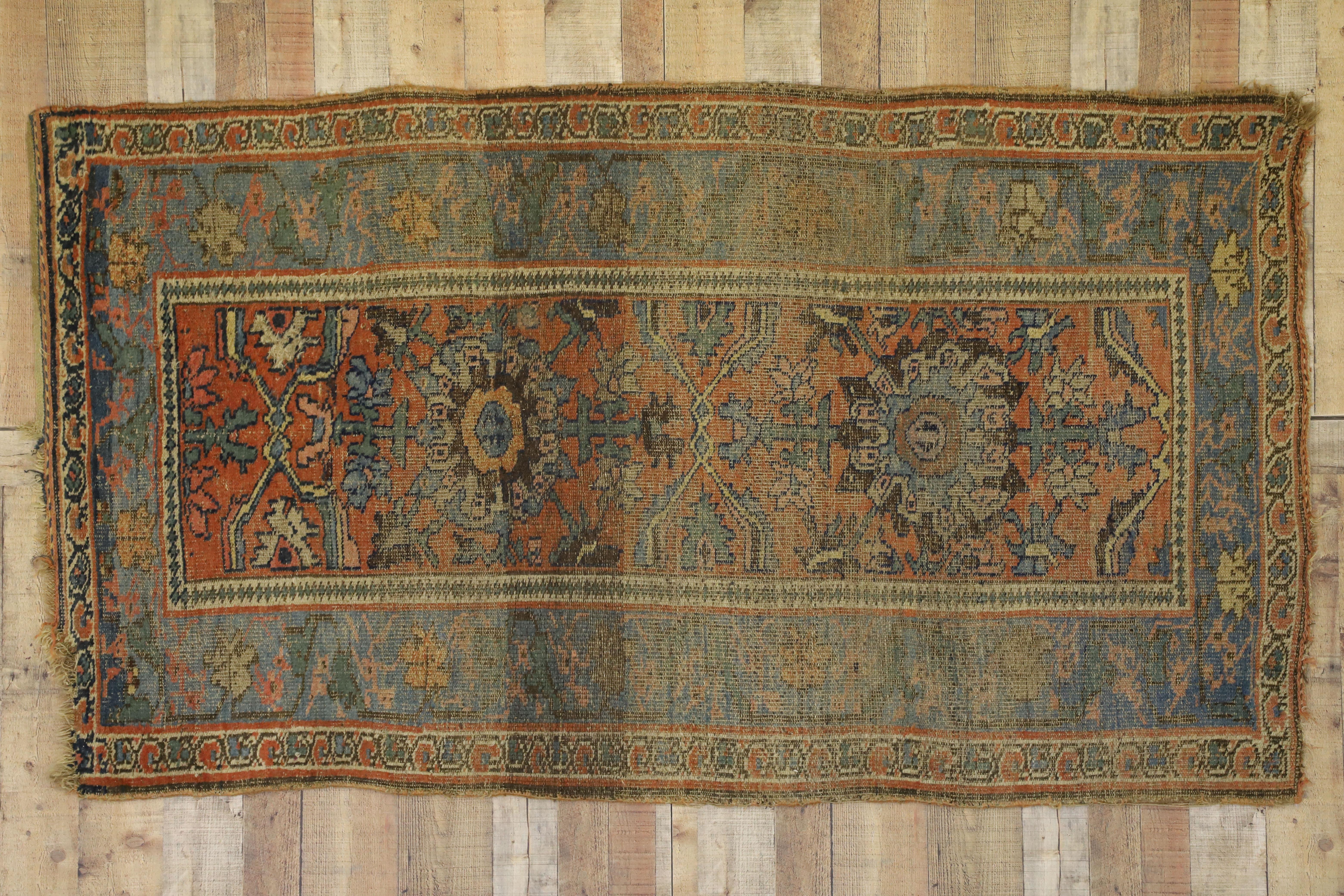 Distressed Antique Persian Bijar Rug with Rustic Belgian Arts & Crafts Style For Sale 3