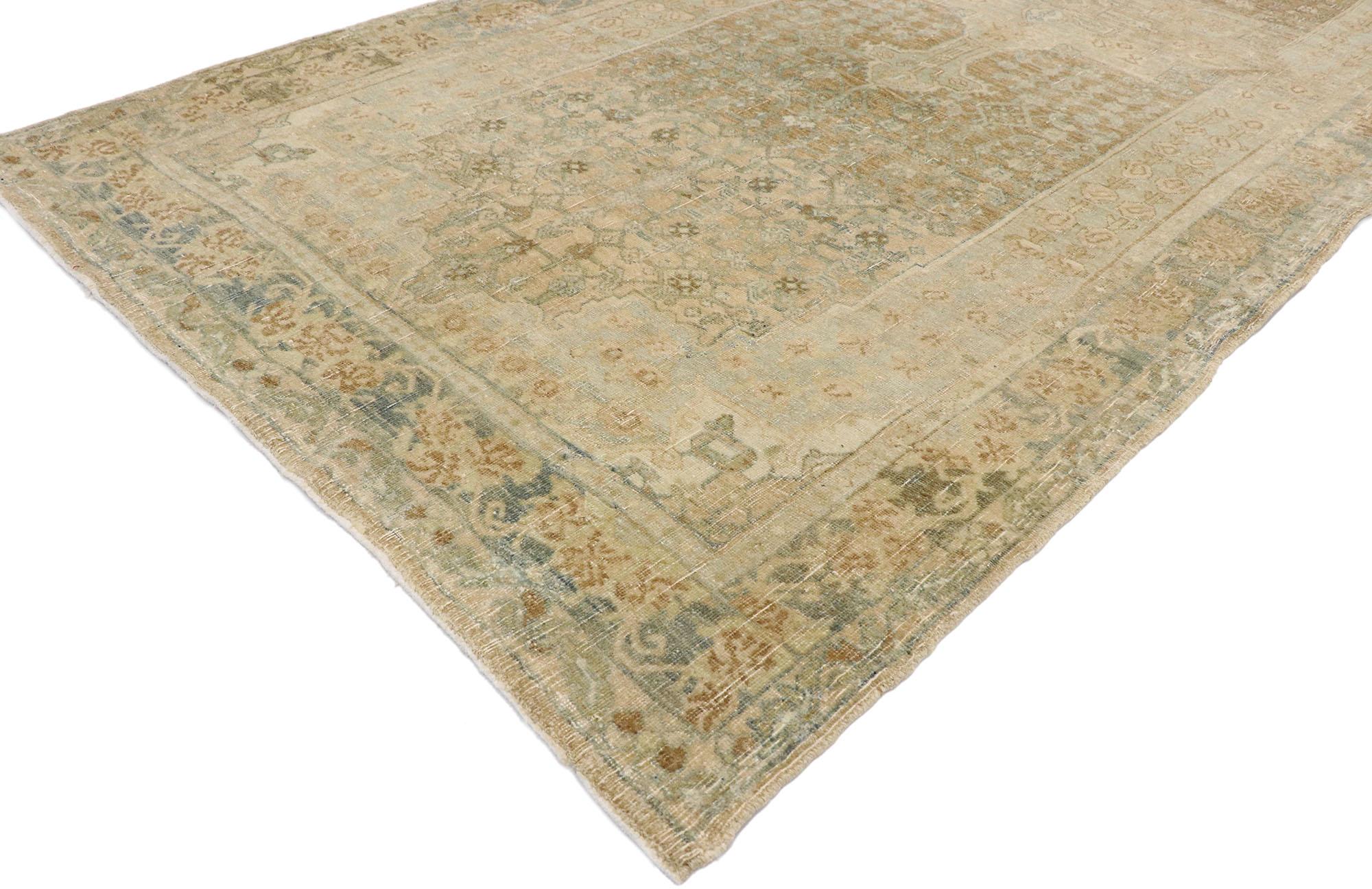 Malayer Distressed Antique Persian Bijar Runner with Modern Rustic Shaker Style For Sale