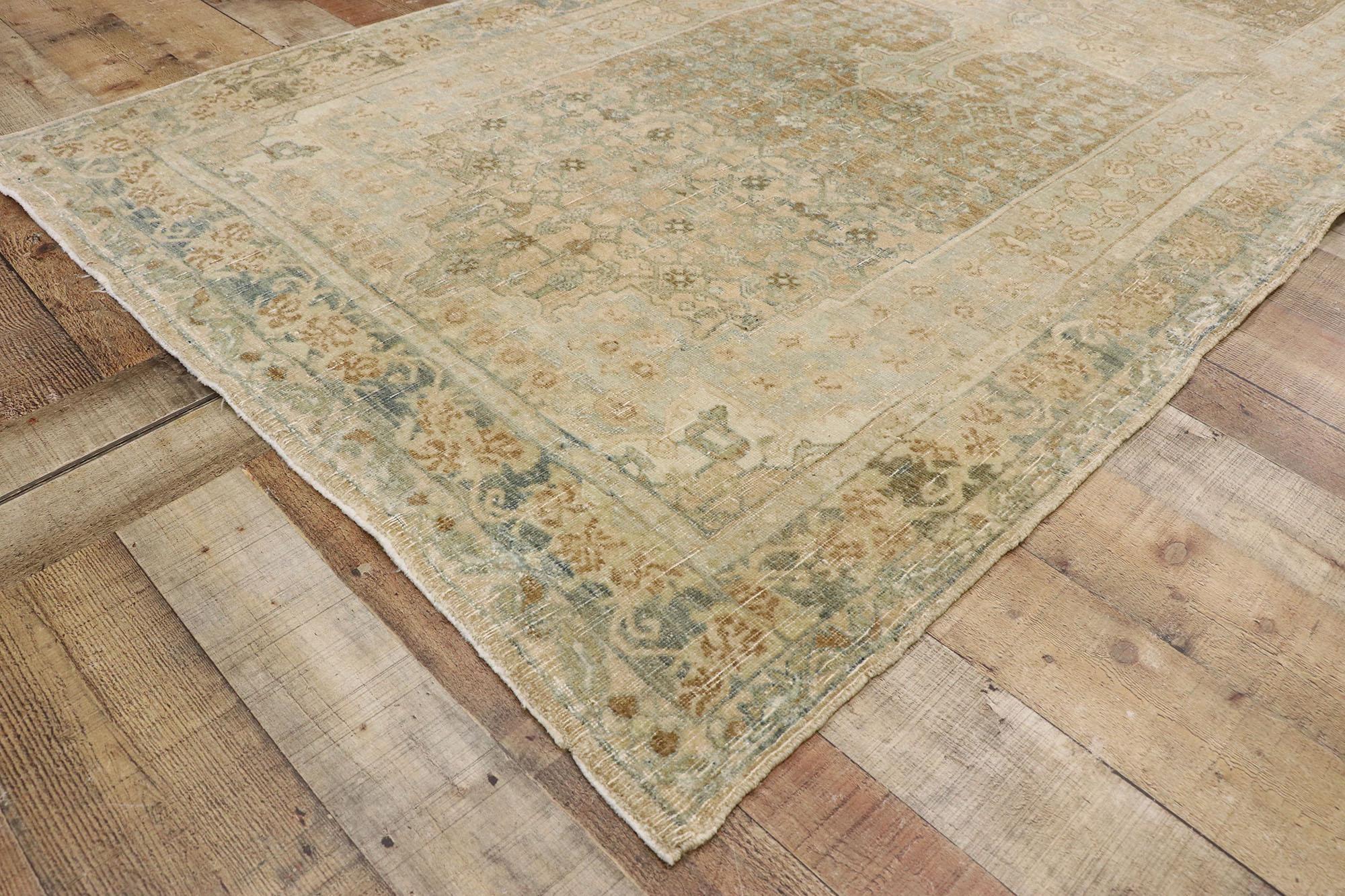 Wool Distressed Antique Persian Bijar Runner with Modern Rustic Shaker Style For Sale