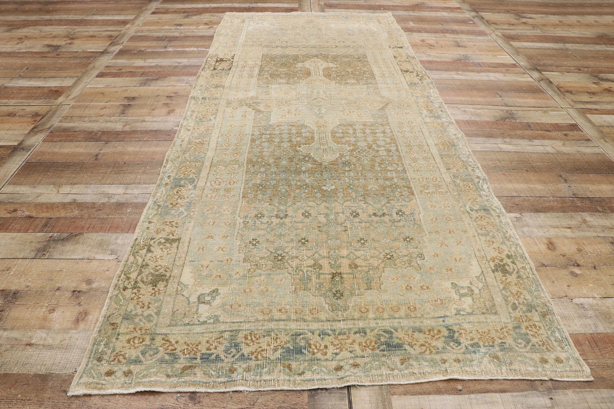 Distressed Antique Persian Bijar Runner with Modern Rustic Shaker Style For Sale 1