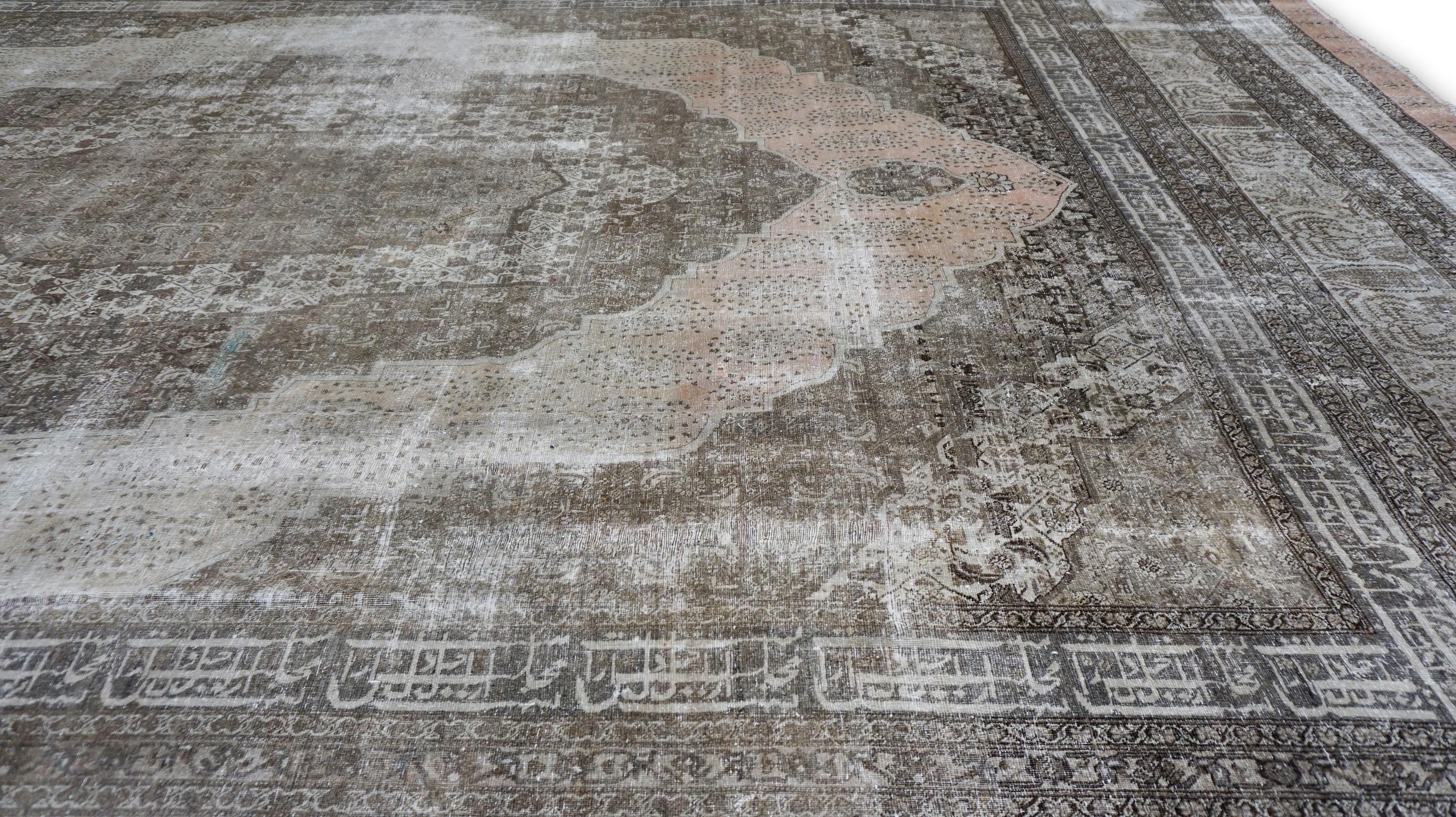 Distressed Antique Persian Brown and Earthy Tones Rare Wool Rug 13'x19'8'' For Sale 5