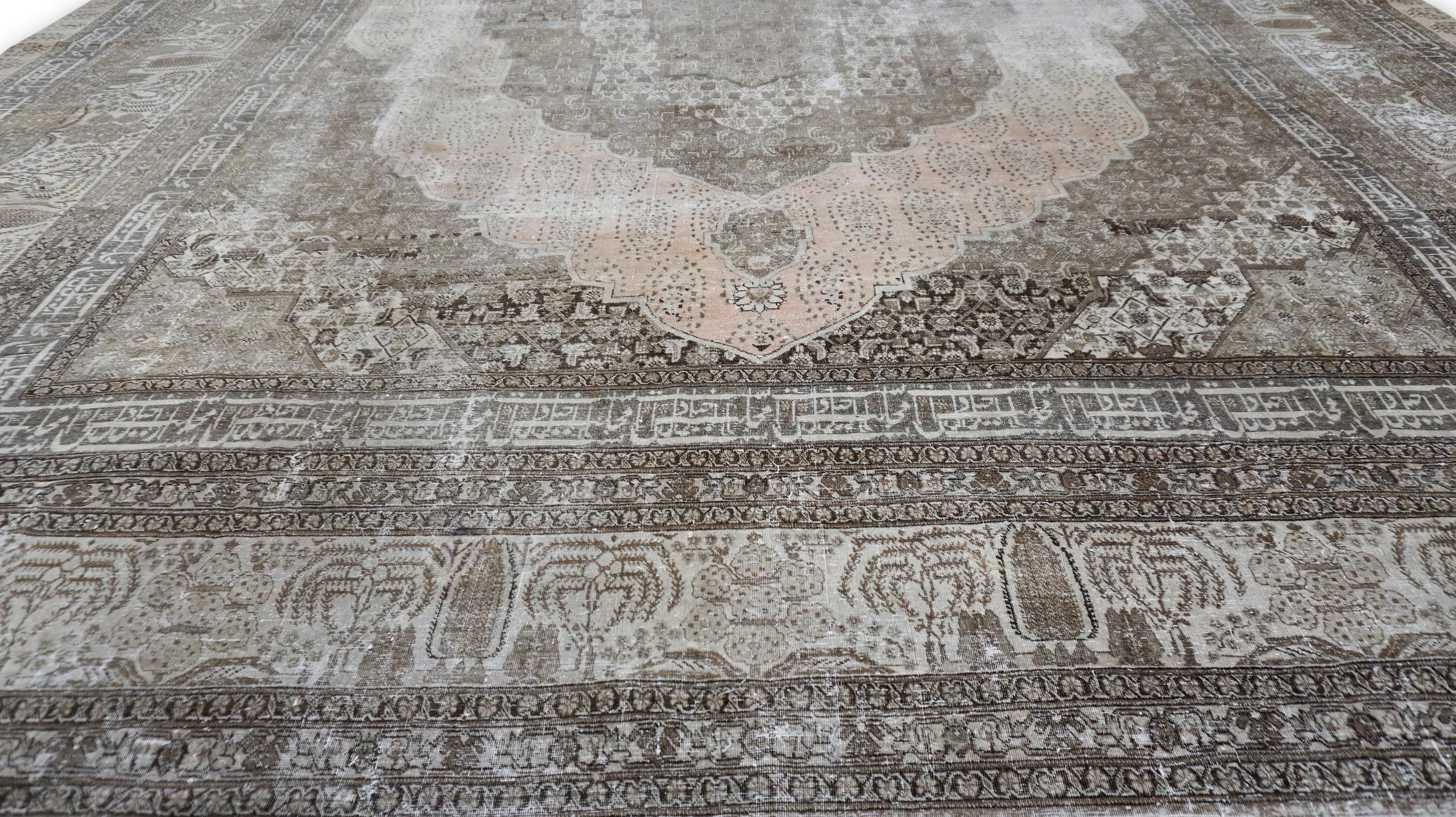 Distressed Antique Persian Brown and Earthy Tones Rare Wool Rug 13'x19'8'' For Sale 1