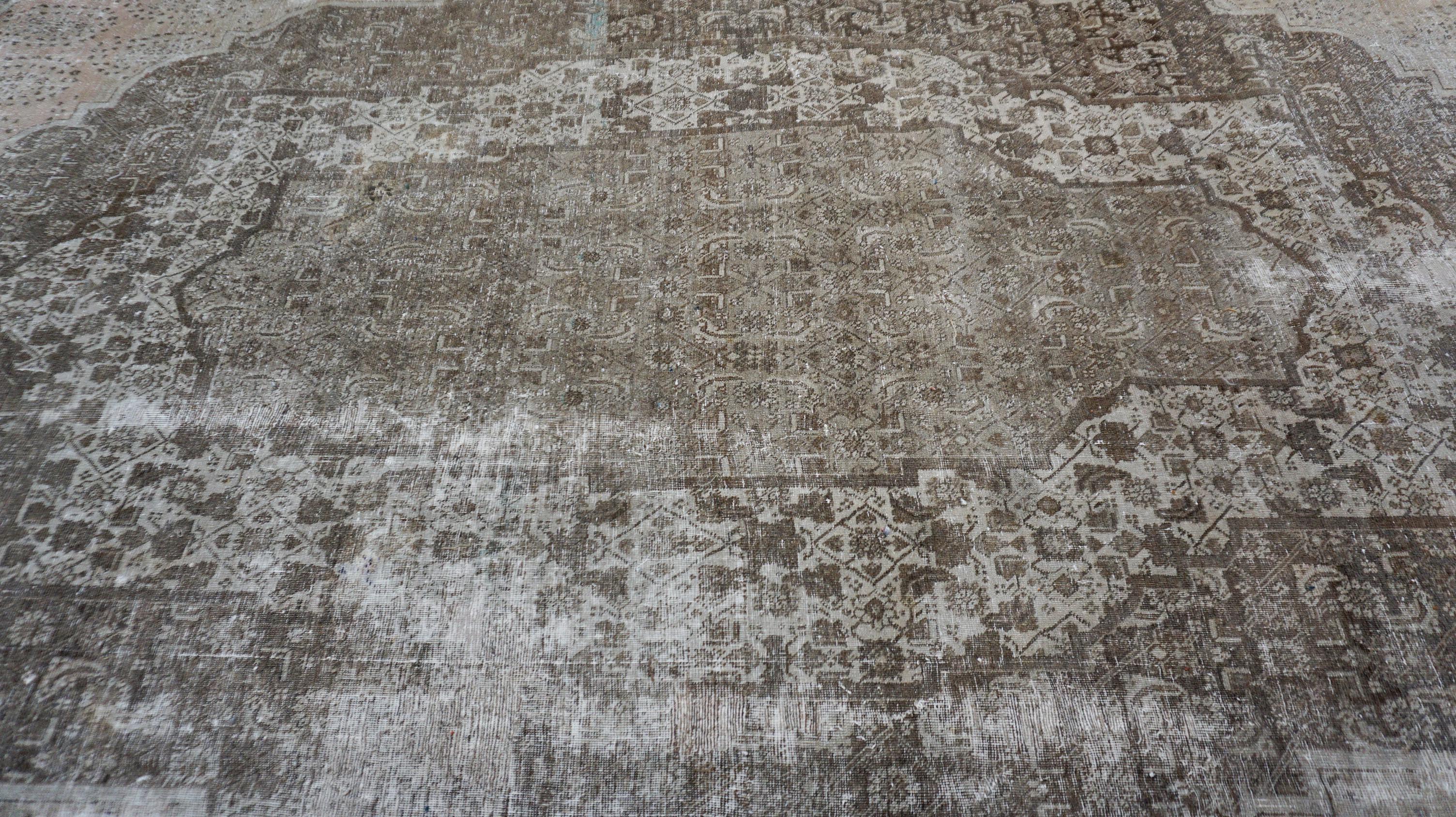 Distressed Antique Persian Brown and Earthy Tones Rare Wool Rug 13'x19'8'' For Sale 2