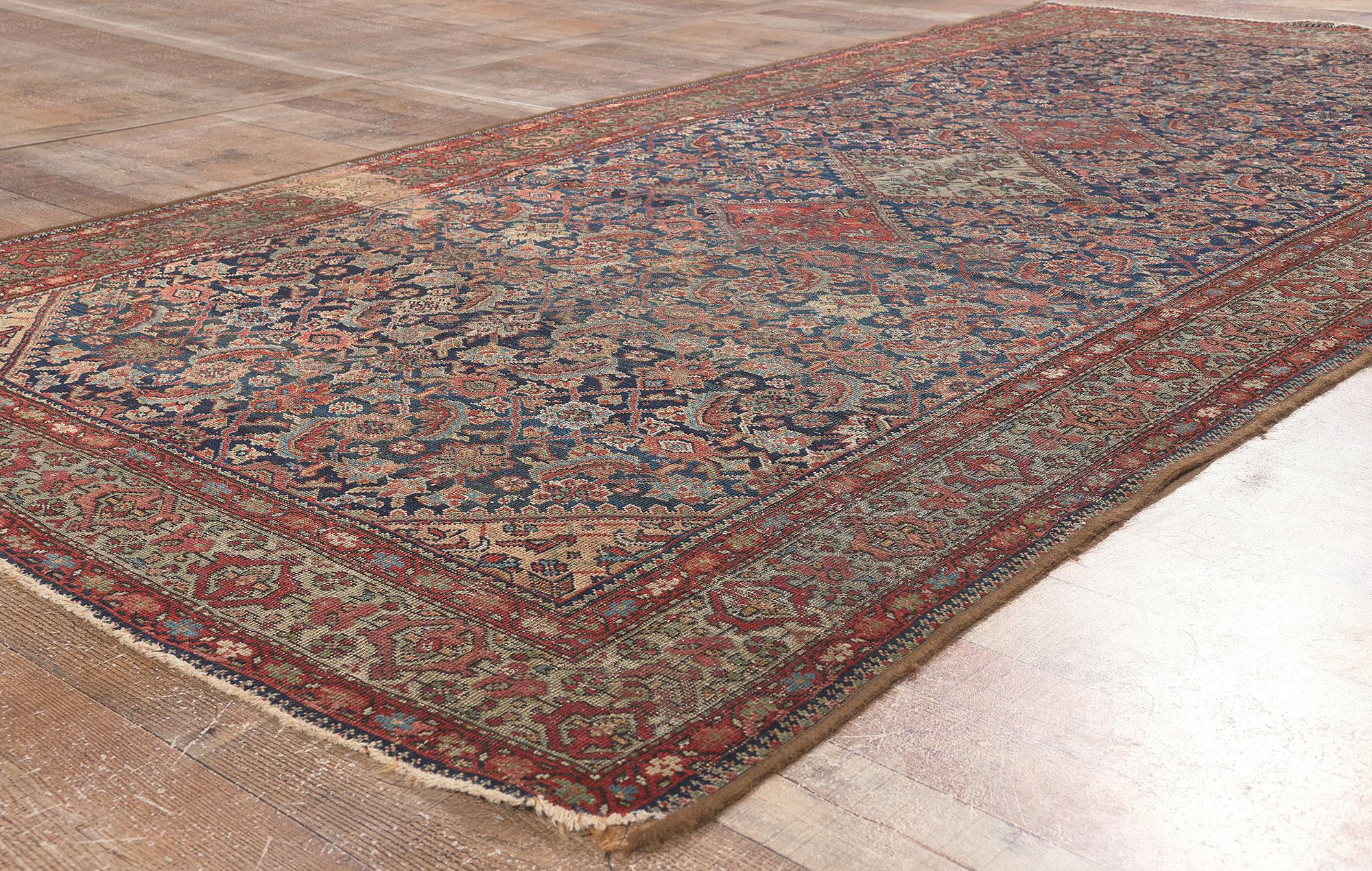 Wool 1880s Antique Persian Farahan Rug, Weathered Beauty Meets Rustic Sensibility For Sale