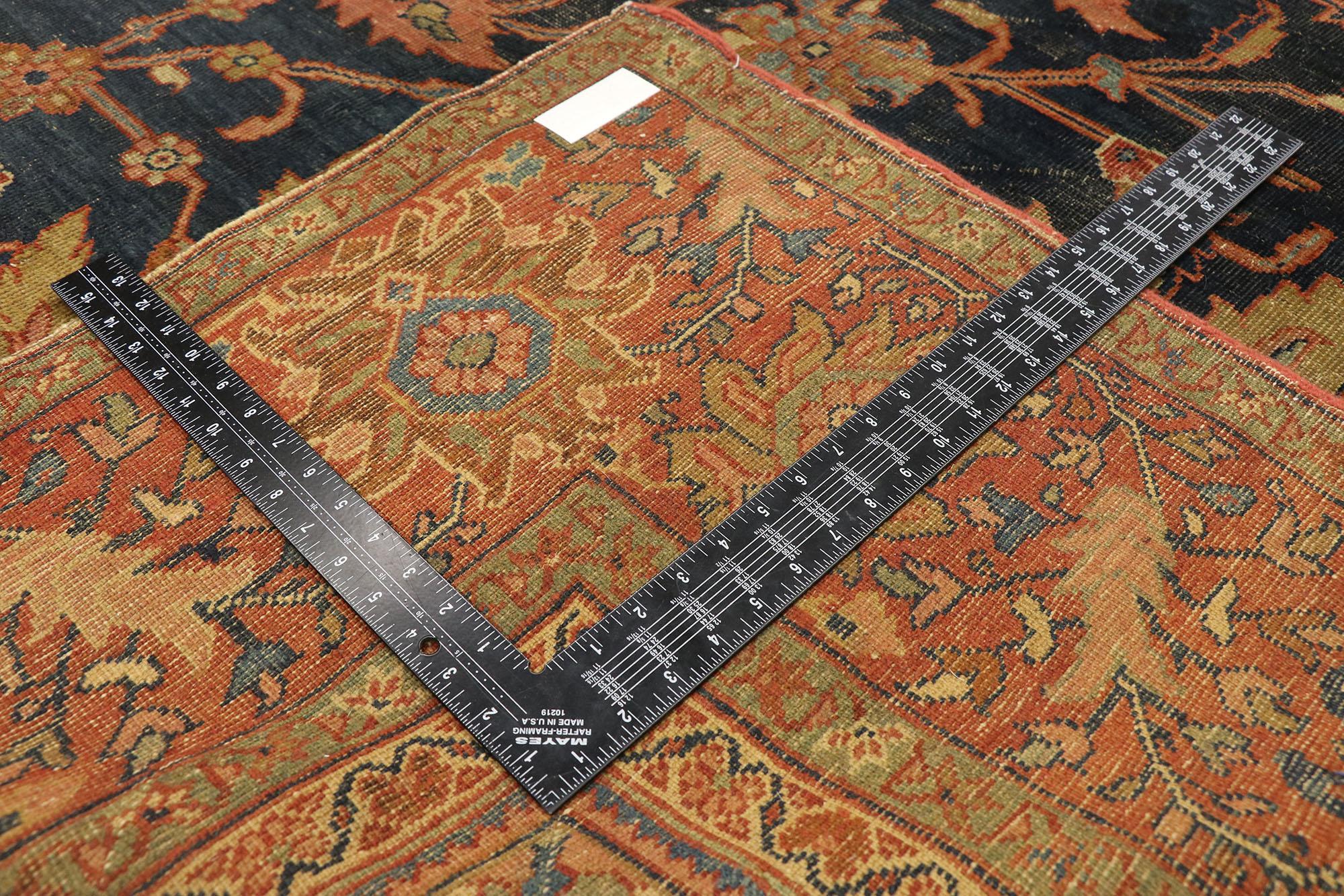 Distressed Antique Persian Farahan Rug with Modern Rustic English Style In Distressed Condition For Sale In Dallas, TX