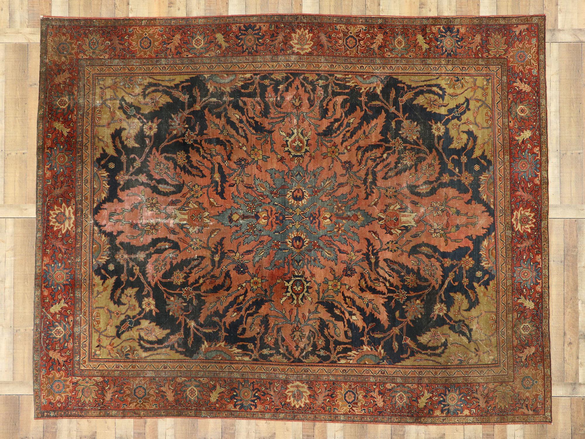 Wool Late 19th Century Antique Persian Farahan Carpet For Sale
