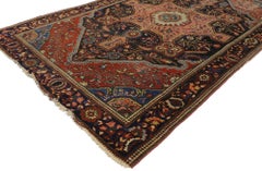 Distressed Antique Persian Farahan Rug with Victorian Farmhouse Style