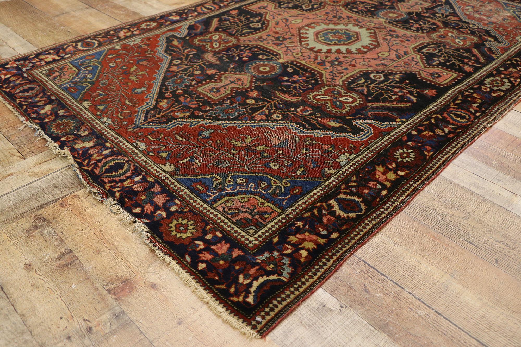 20th Century Distressed Antique Persian Farahan Rug with Victorian Farmhouse Style For Sale