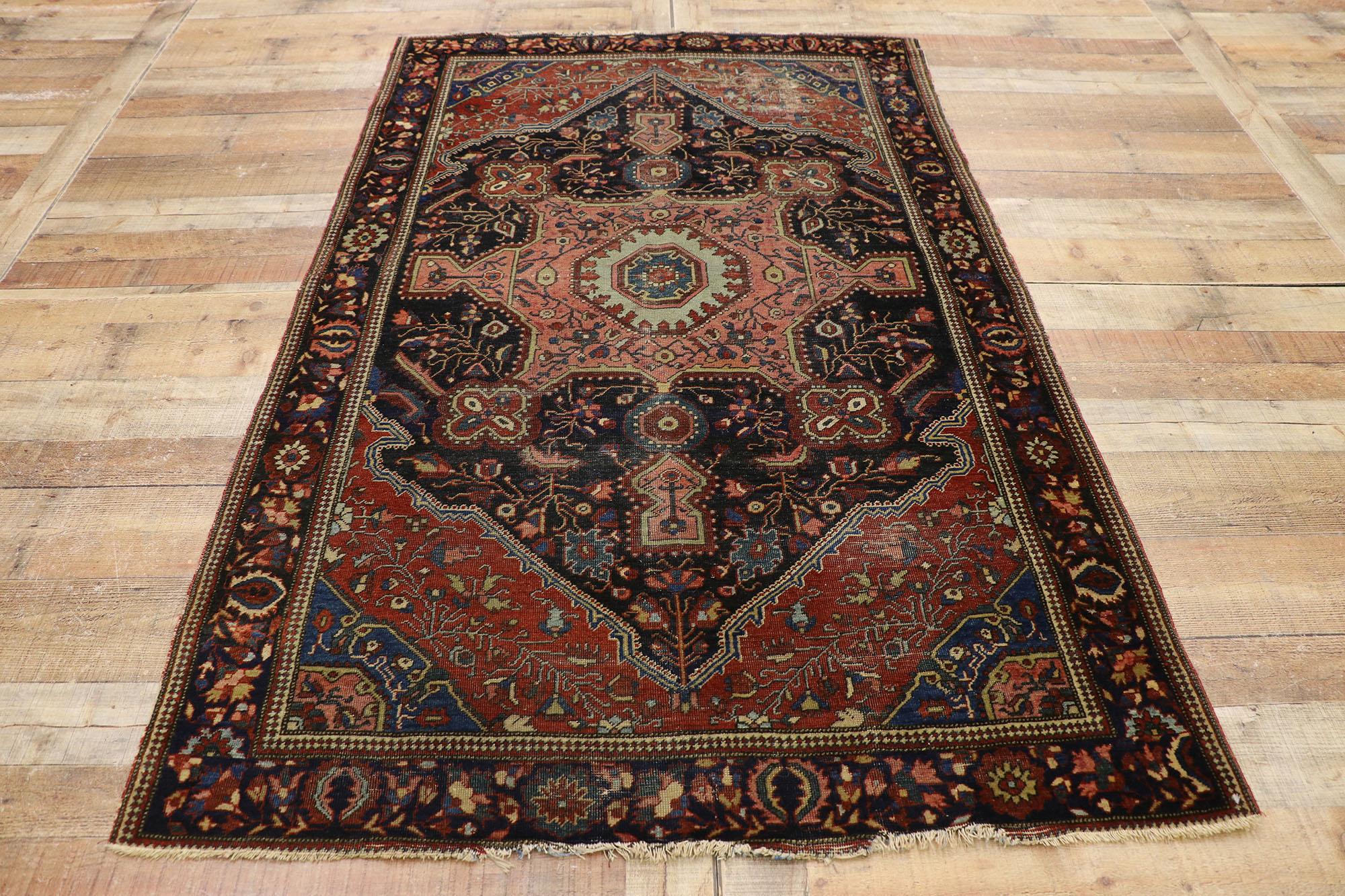 Wool Distressed Antique Persian Farahan Rug with Victorian Farmhouse Style For Sale