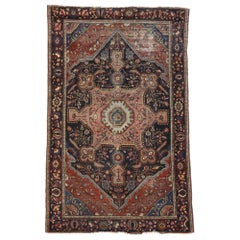 Distressed Vintage Persian Farahan Rug with Victorian Farmhouse Style