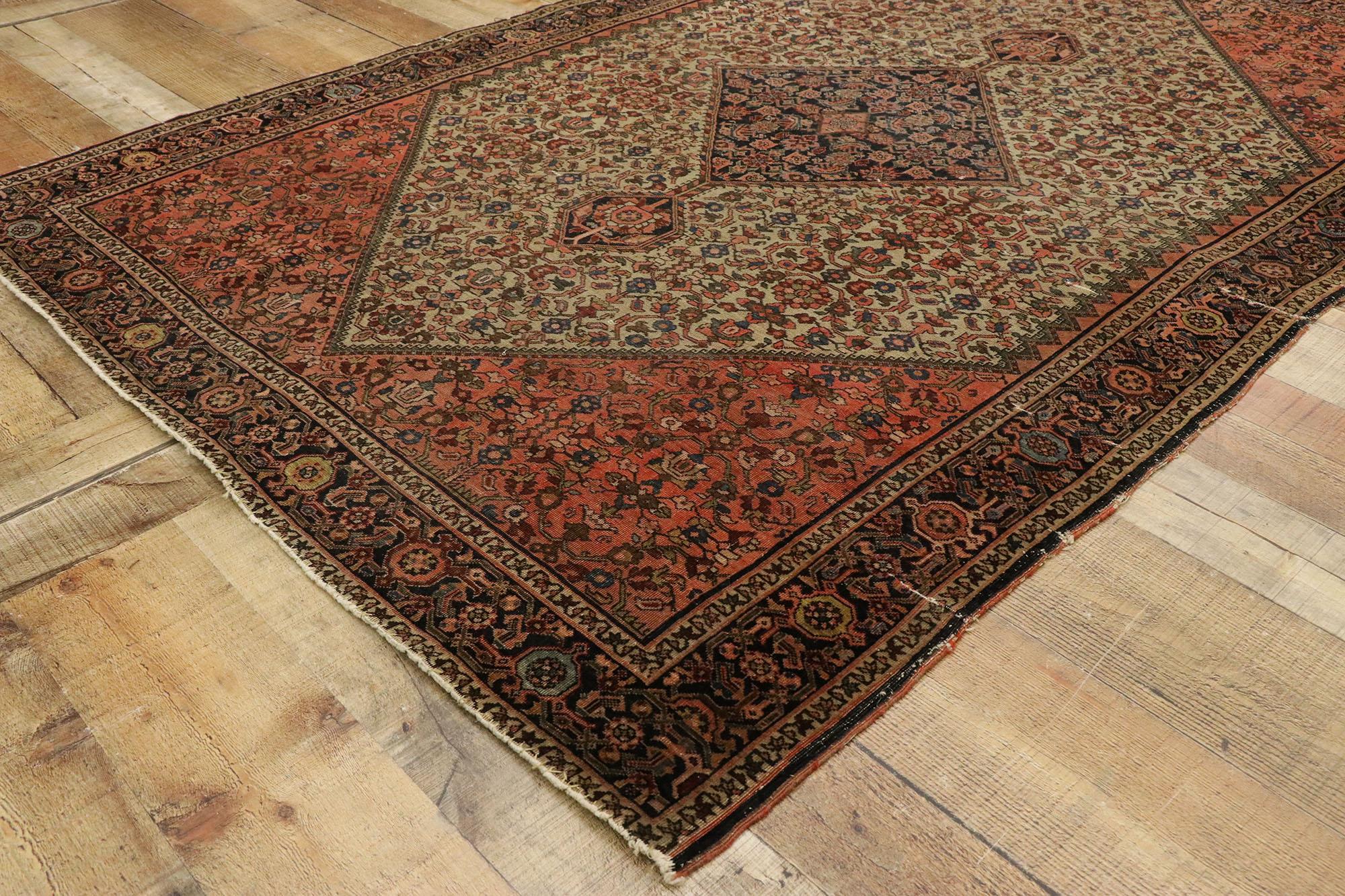 20th Century Distressed Antique Persian Farahan Rug withy Rustic Craftsman Style For Sale