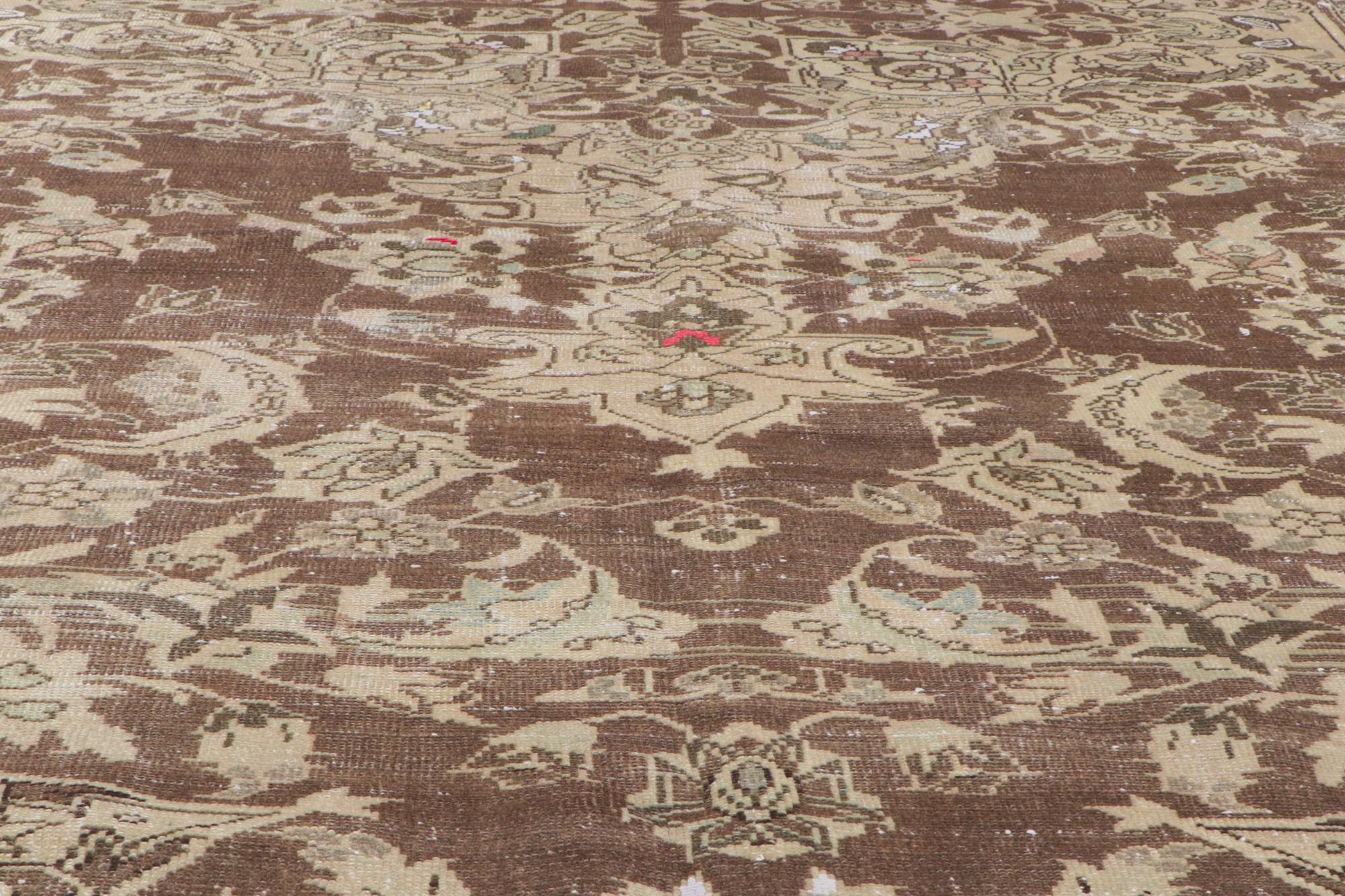 Antique-Worn Persian Feridan Rug, Belgian Chic Meets Rustic Sensibility In Distressed Condition For Sale In Dallas, TX