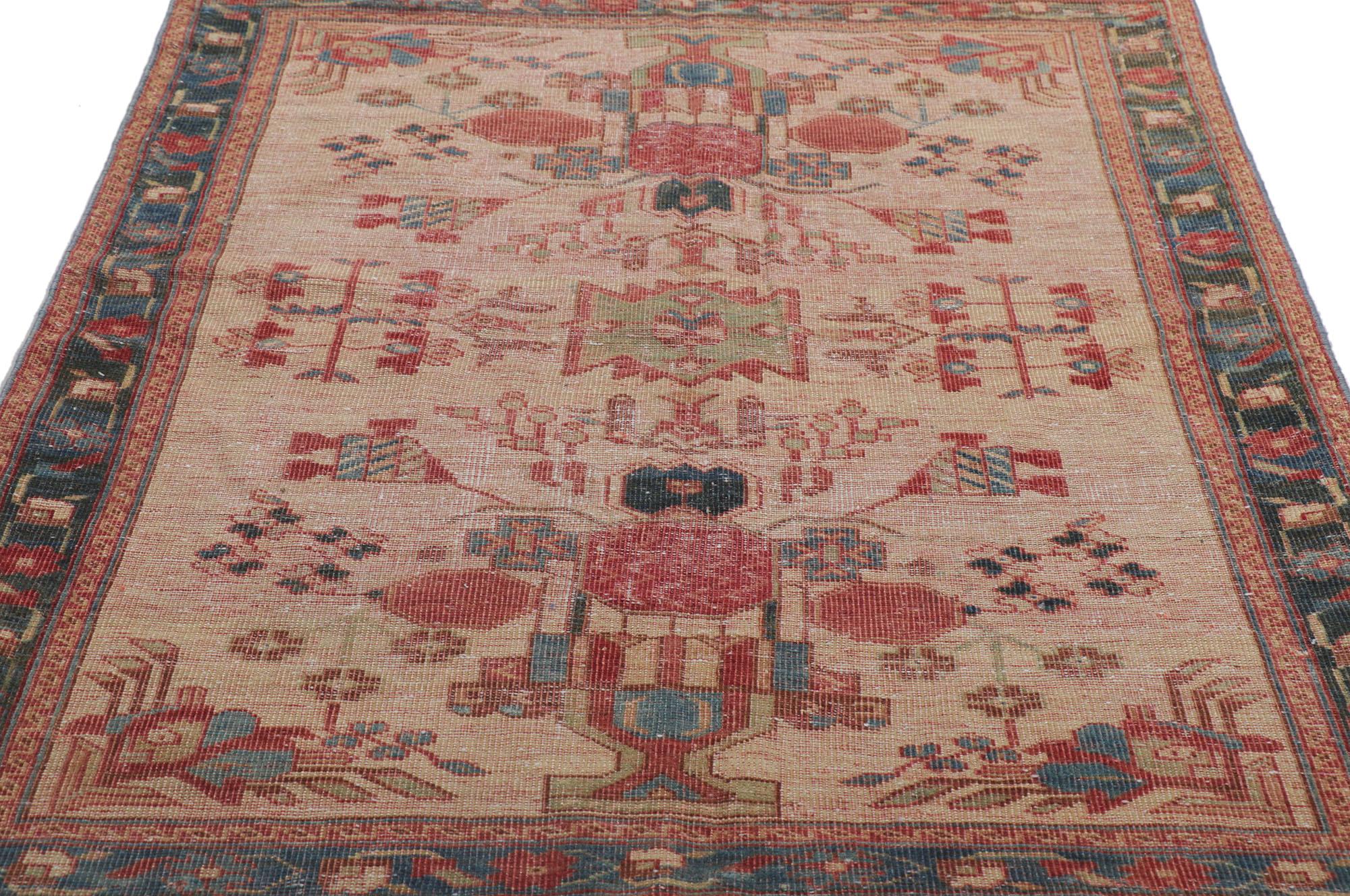 Hand-Knotted Distressed Antique Persian Ghashghaei Rug For Sale