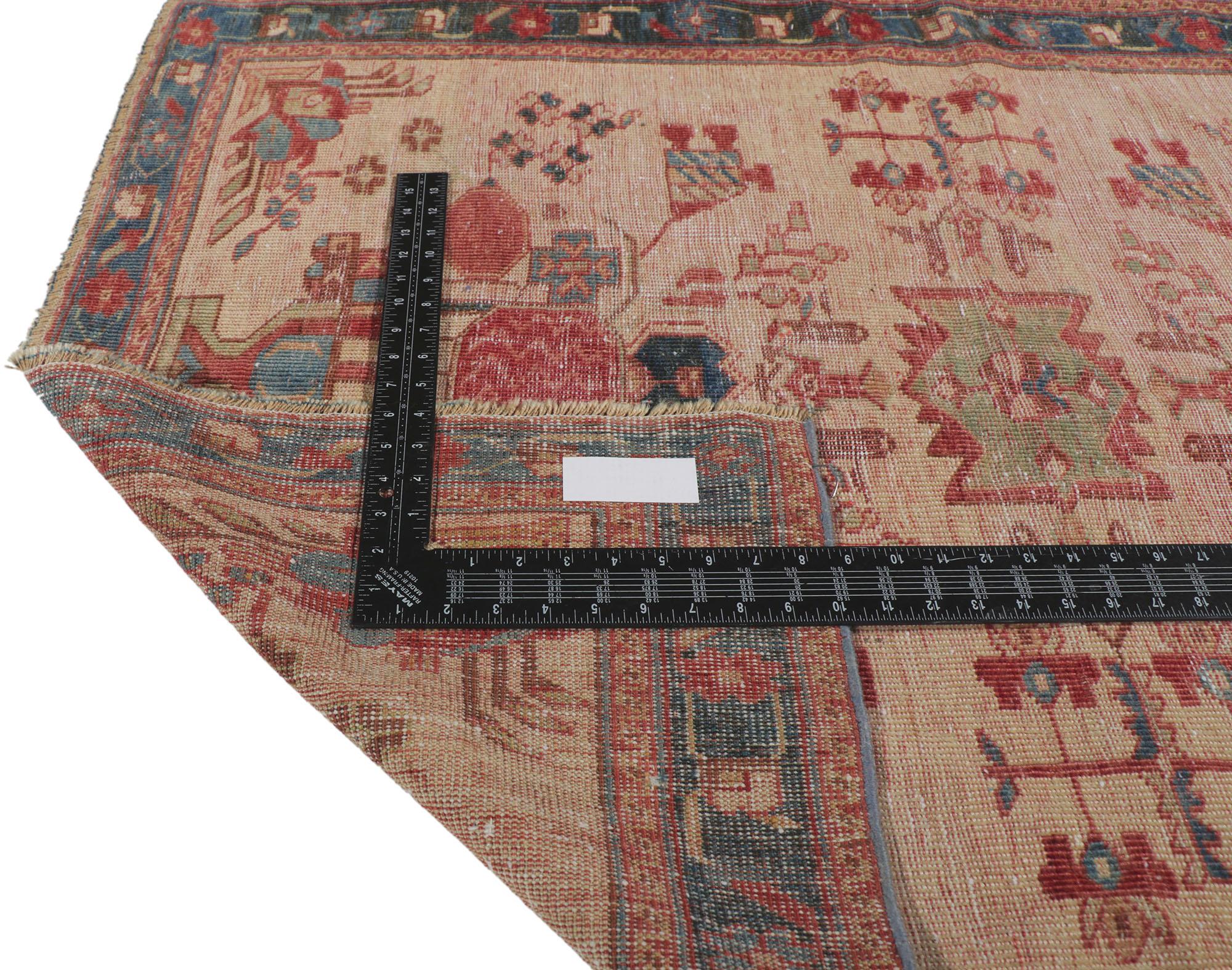 Distressed Antique Persian Ghashghaei Rug In Distressed Condition For Sale In Dallas, TX
