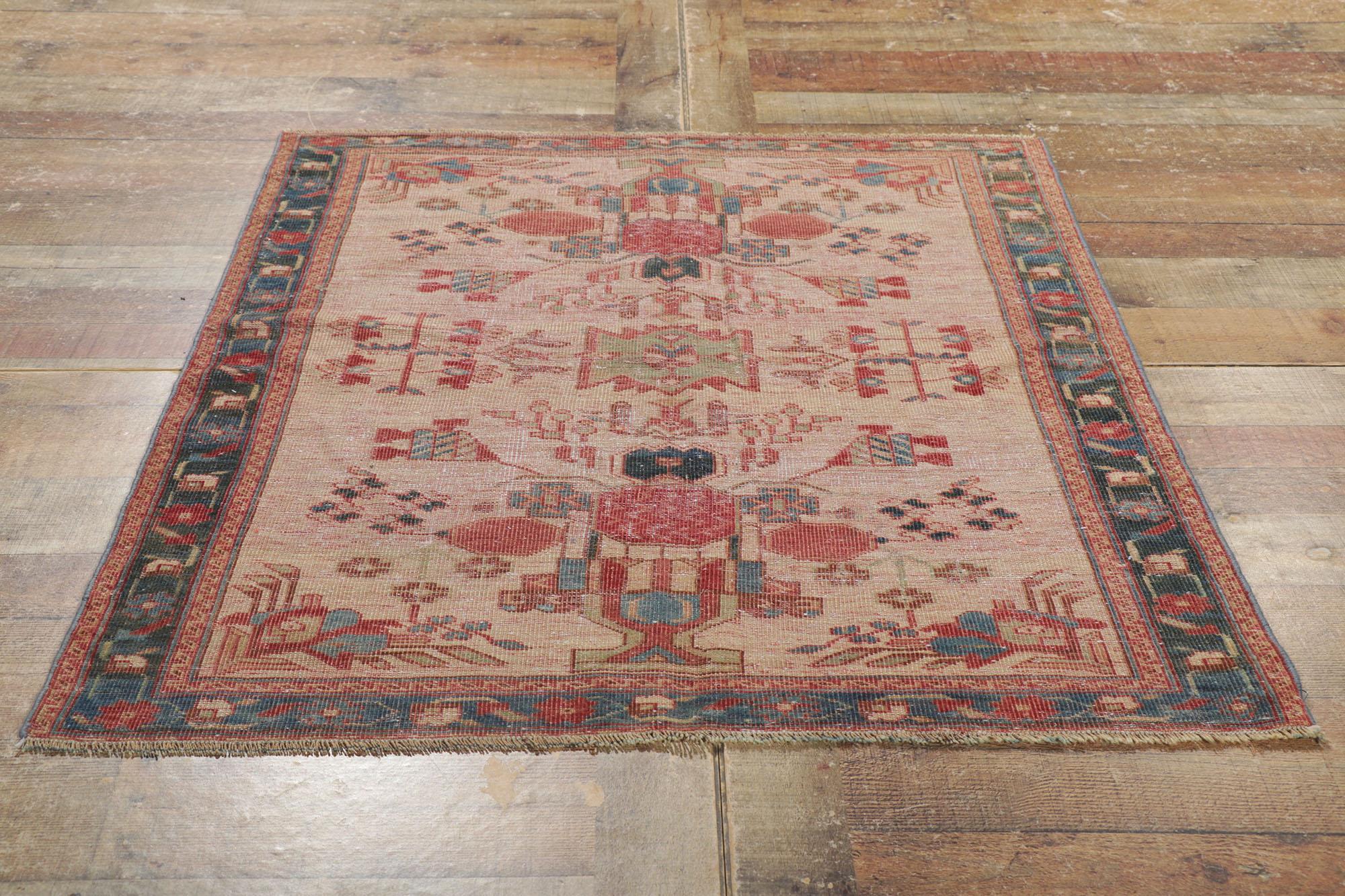 Wool Distressed Antique Persian Ghashghaei Rug For Sale