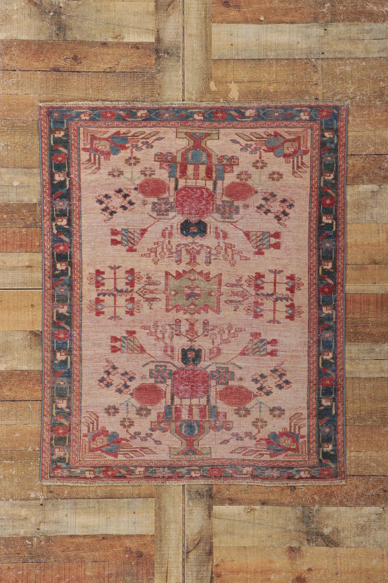 Distressed Antique Persian Ghashghaei Rug For Sale 1