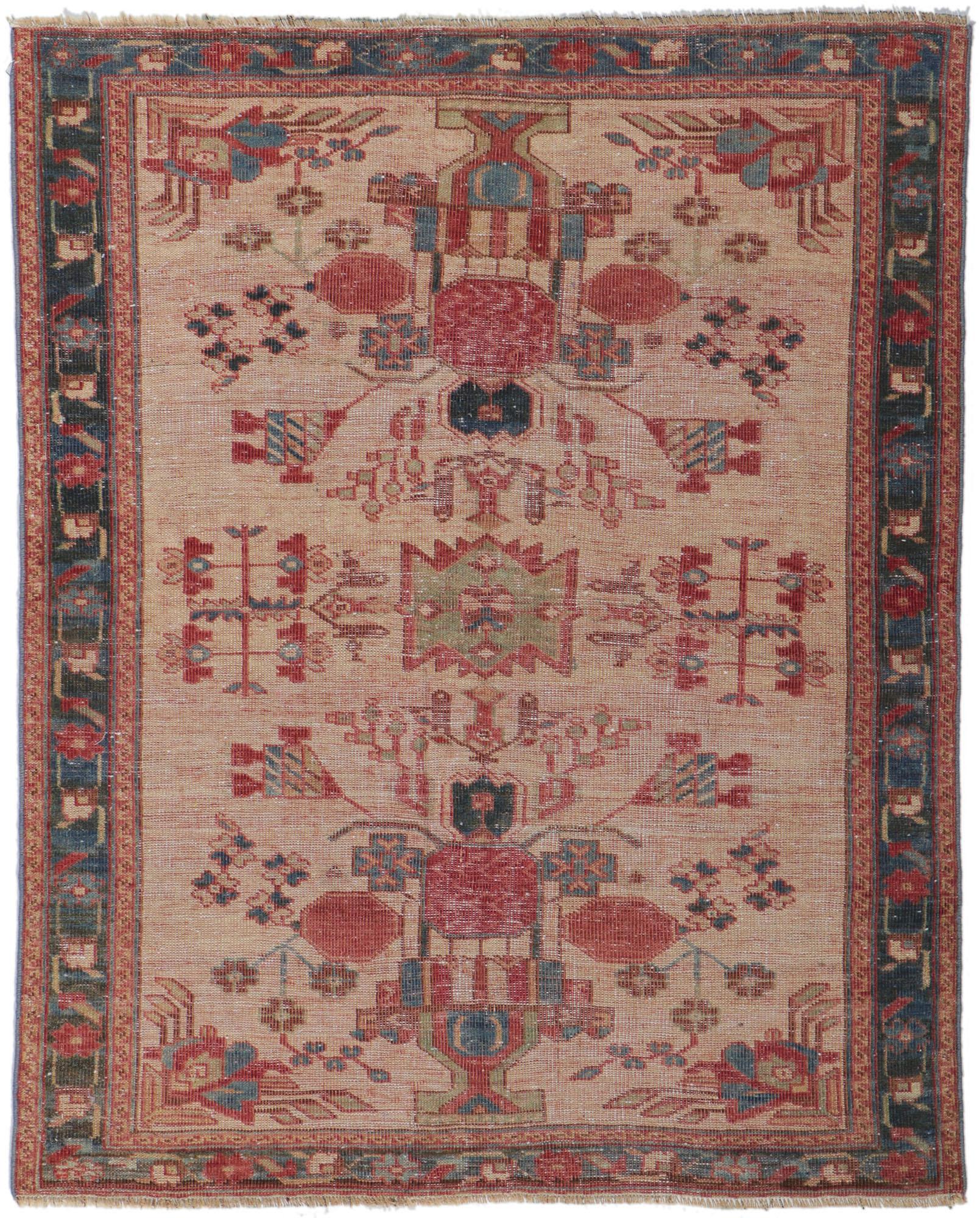 Distressed Antique Persian Ghashghaei Rug For Sale 2