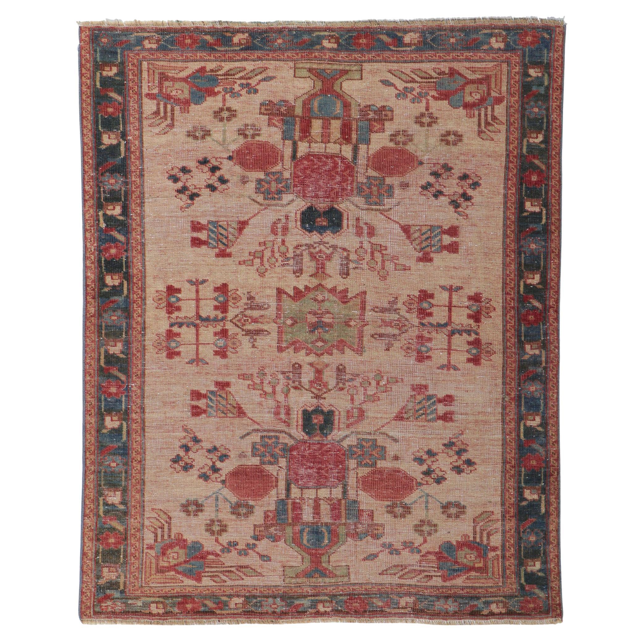 Distressed Antique Persian Ghashghaei Rug For Sale