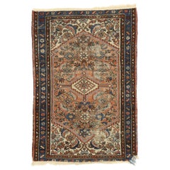 Distressed Antique Persian Hamadan Accent Rug with Romantic Industrial Style