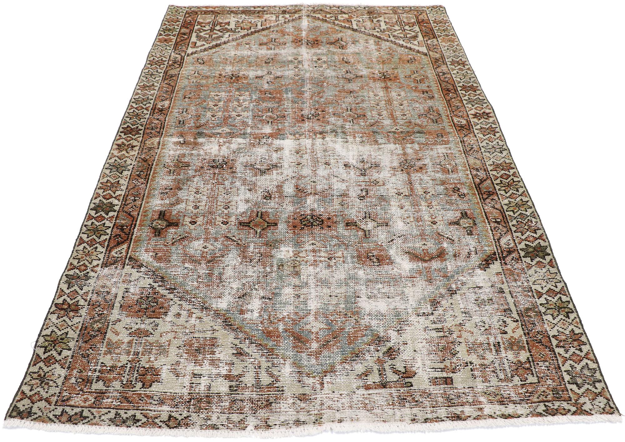 Malayer Distressed Antique Persian Hamadan Rug with Modern Rustic Artisan Style For Sale
