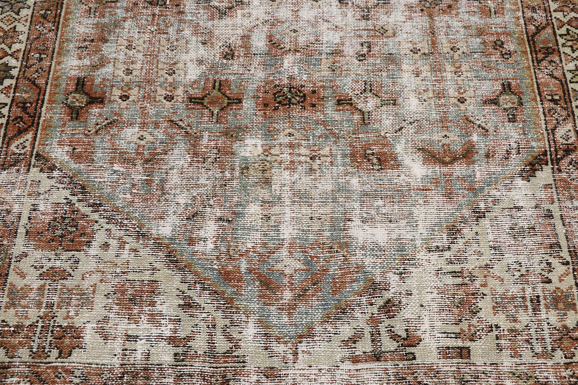 Hand-Knotted Distressed Antique Persian Hamadan Rug with Modern Rustic Artisan Style For Sale