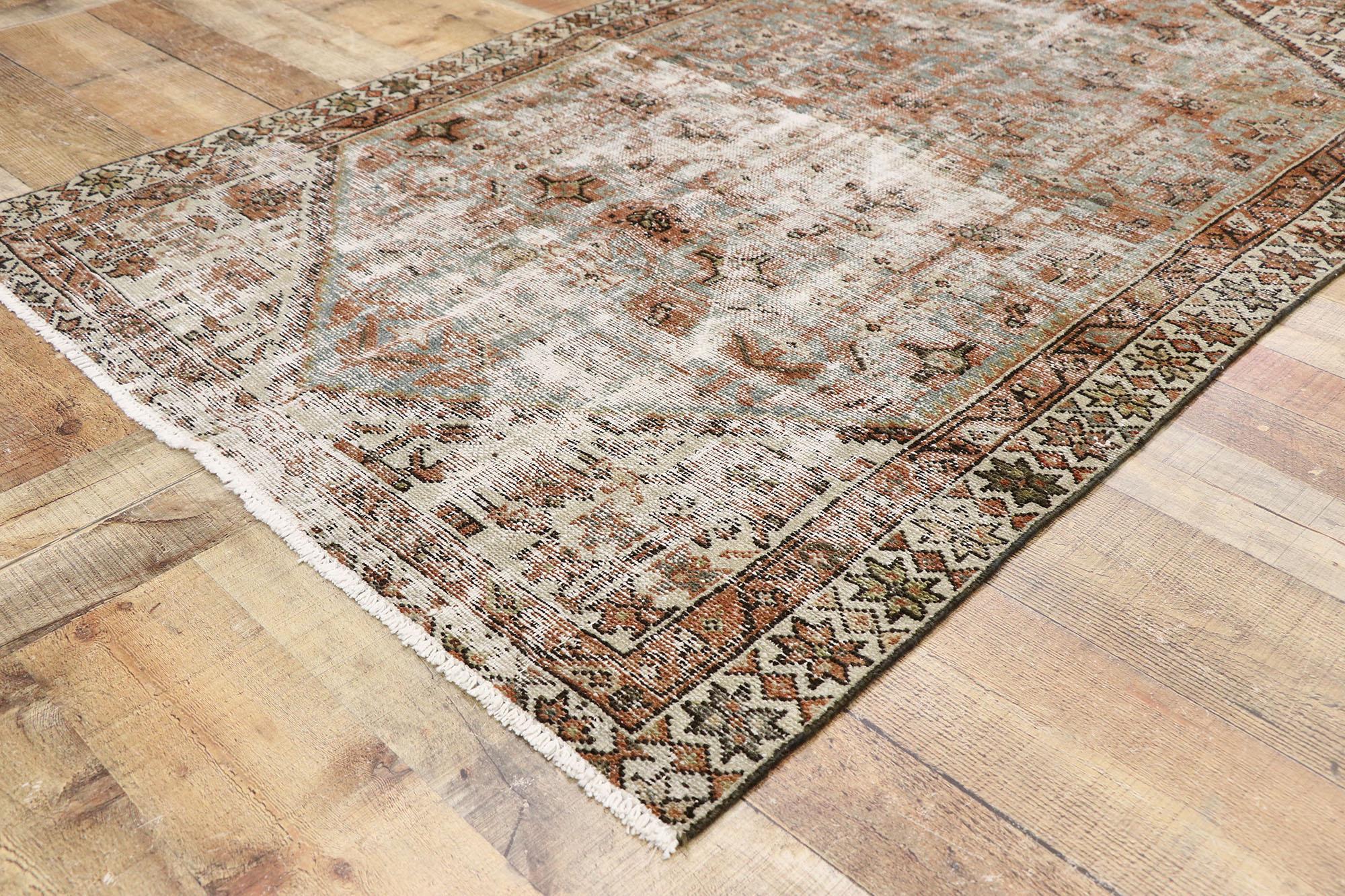 20th Century Distressed Antique Persian Hamadan Rug with Modern Rustic Artisan Style For Sale