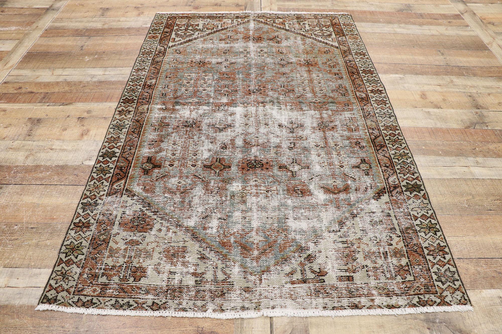 Wool Distressed Antique Persian Hamadan Rug with Modern Rustic Artisan Style For Sale