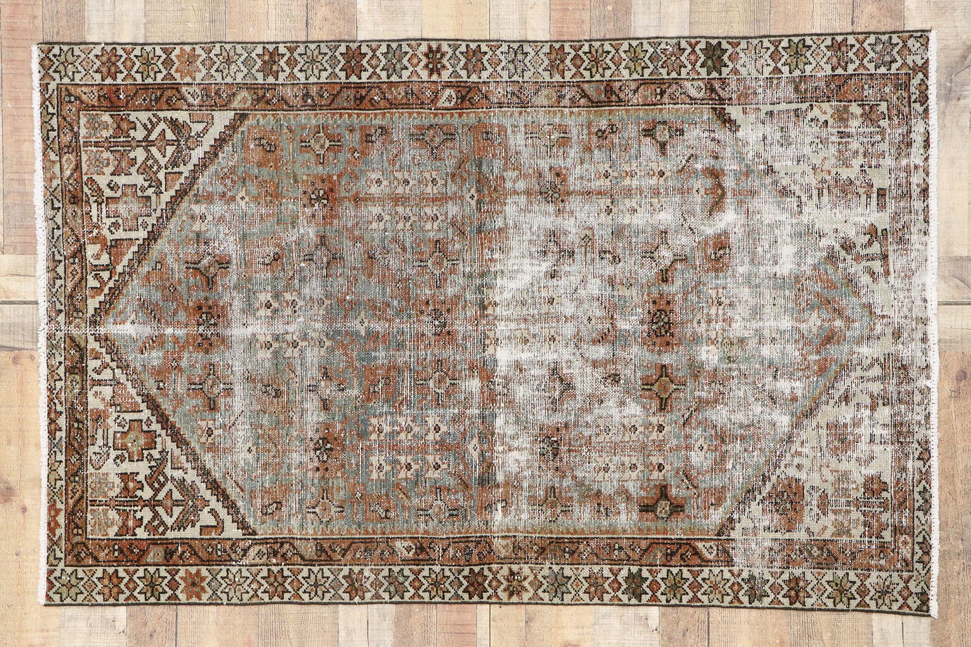 Distressed Antique Persian Hamadan Rug with Modern Rustic Artisan Style For Sale 1