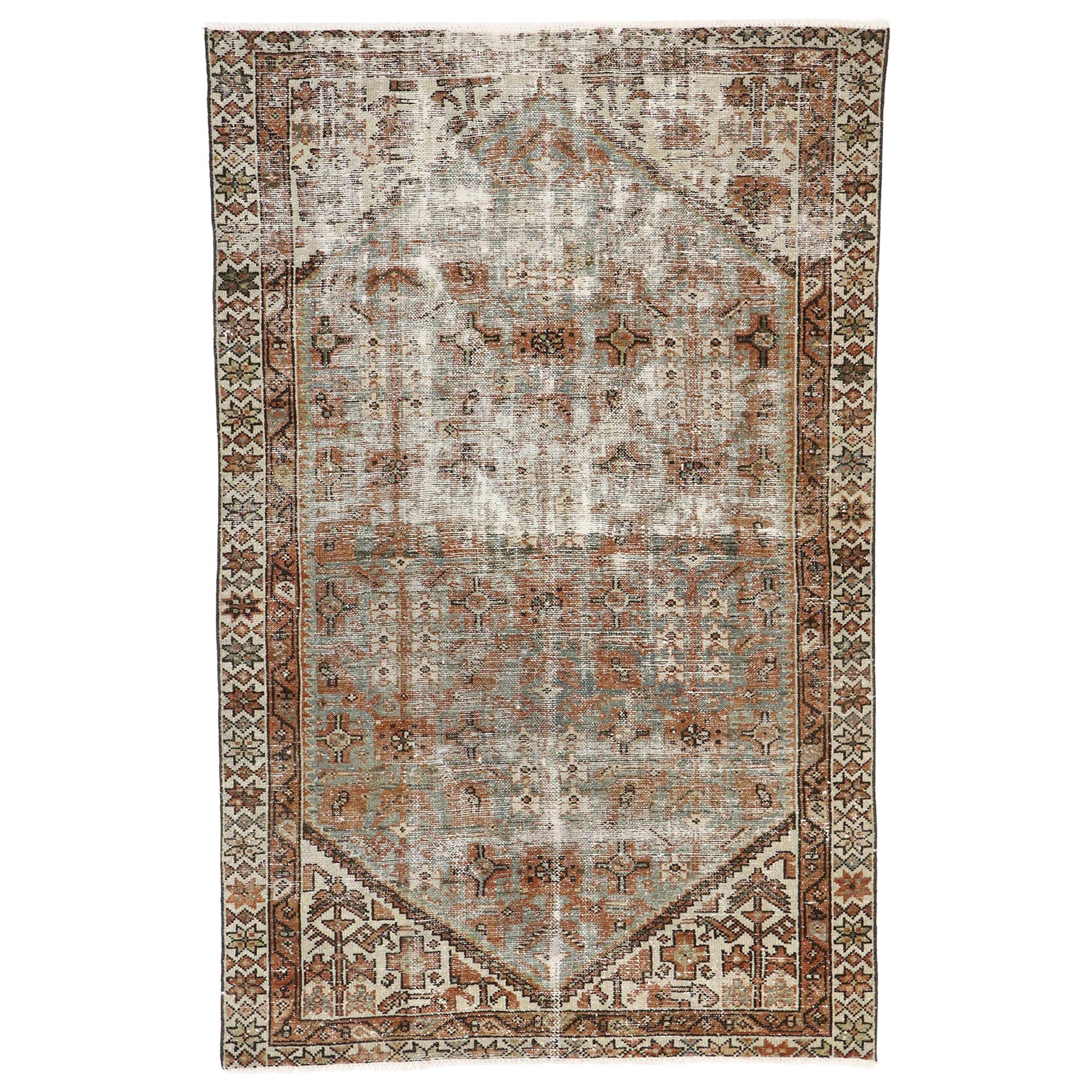 Distressed Antique Persian Hamadan Rug with Modern Rustic Artisan Style