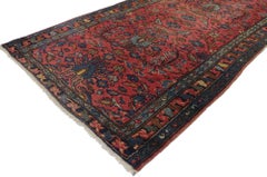 Distressed Antique Persian Hamadan Rug with Rustic English Manor Tudor Style
