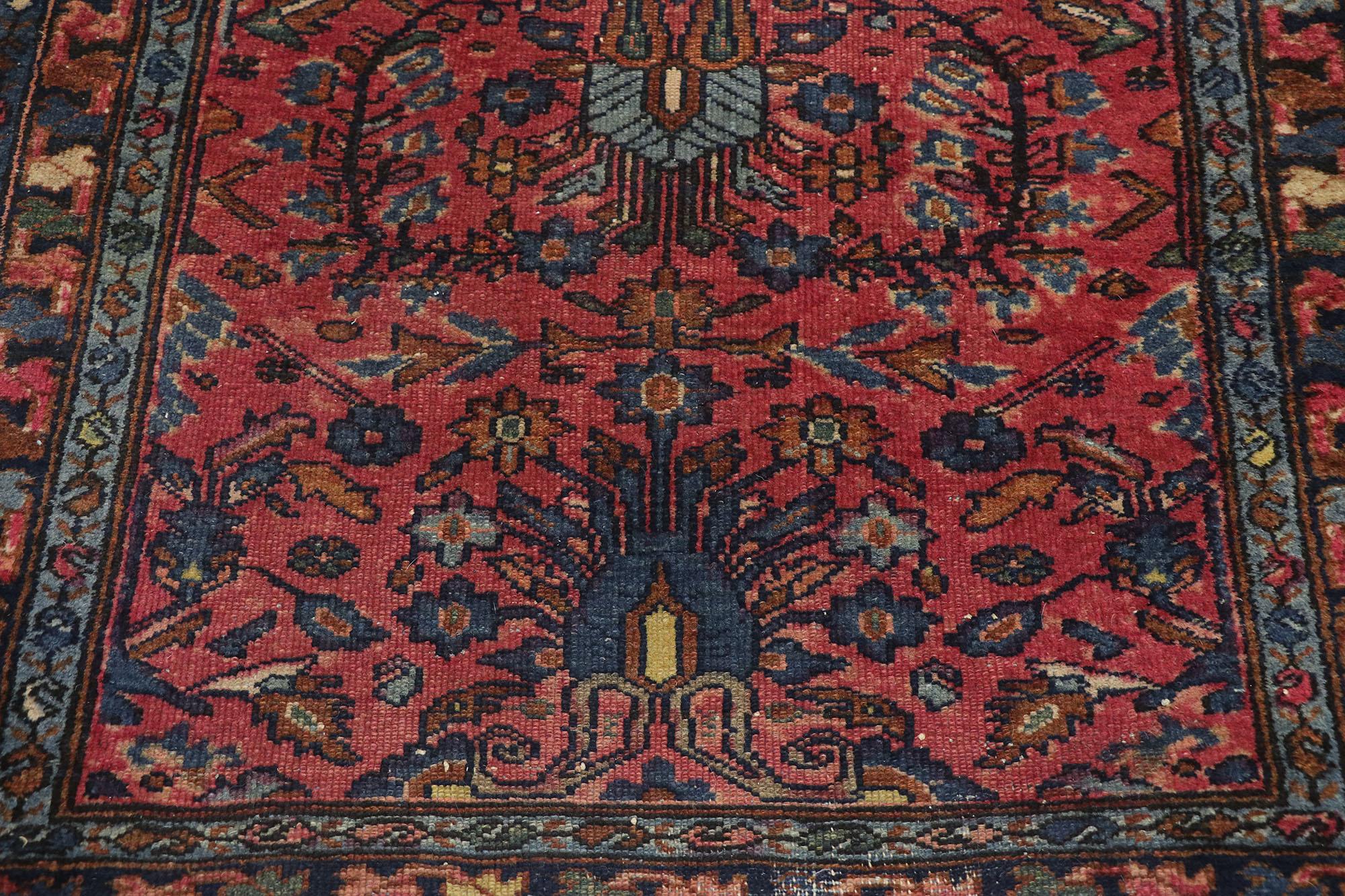 Hand-Knotted Distressed Antique Persian Hamadan Rug with Rustic English Manor Tudor Style