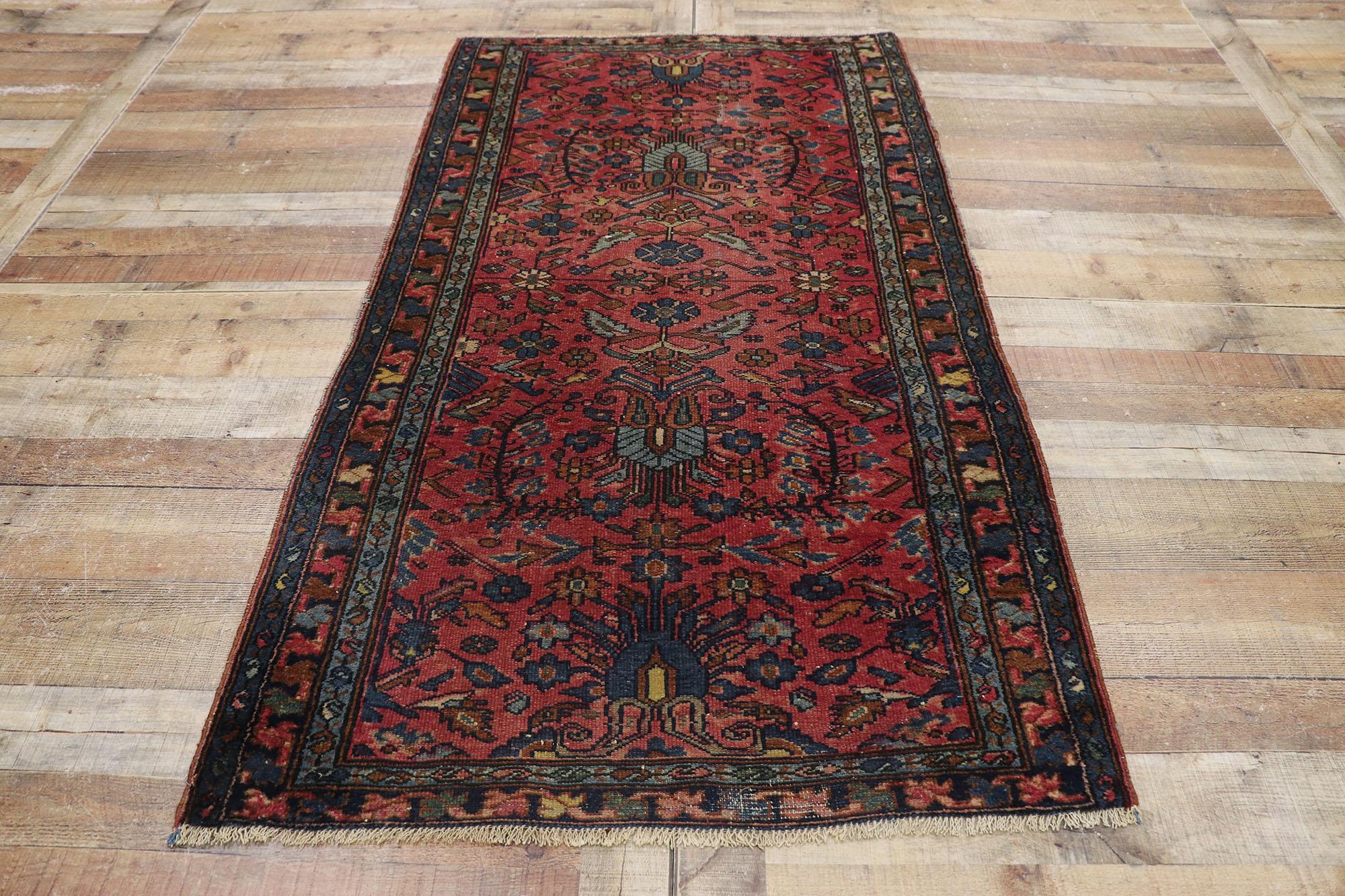 Wool Distressed Antique Persian Hamadan Rug with Rustic English Manor Tudor Style