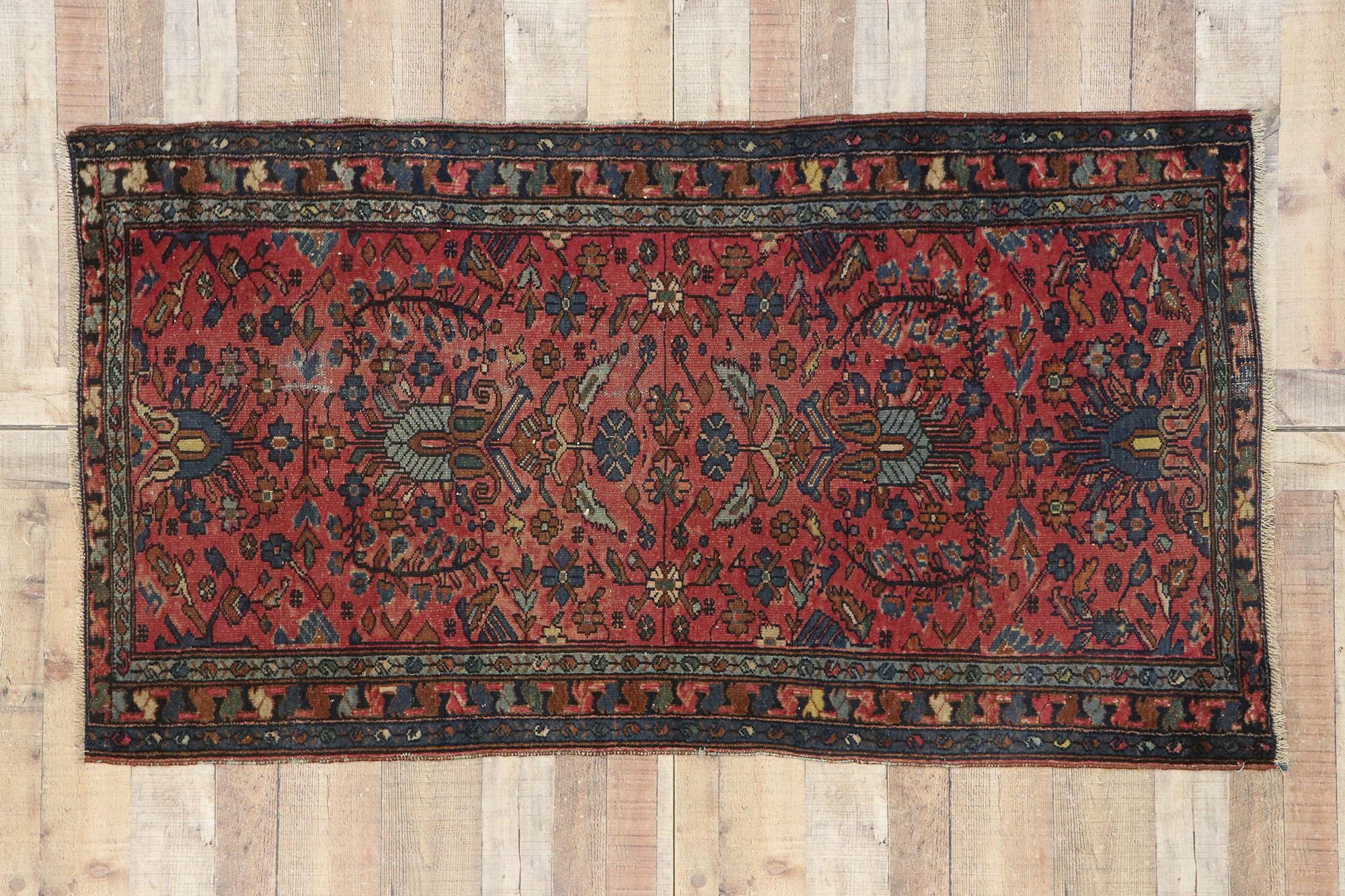 Distressed Antique Persian Hamadan Rug with Rustic English Manor Tudor Style 1