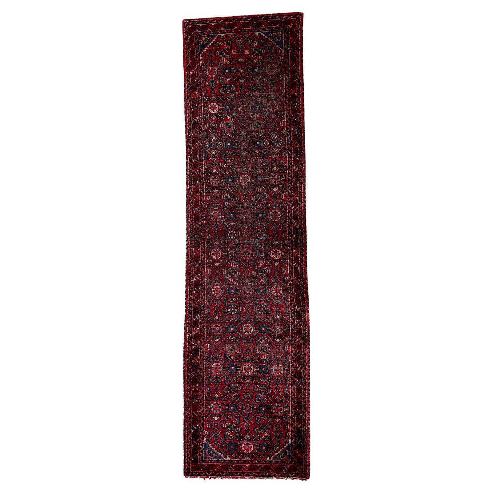 Abgenutzter antiker persischer Hamadan-Läufer 2,8
 x 9,11
, CIRCA 1920 - 1C1199