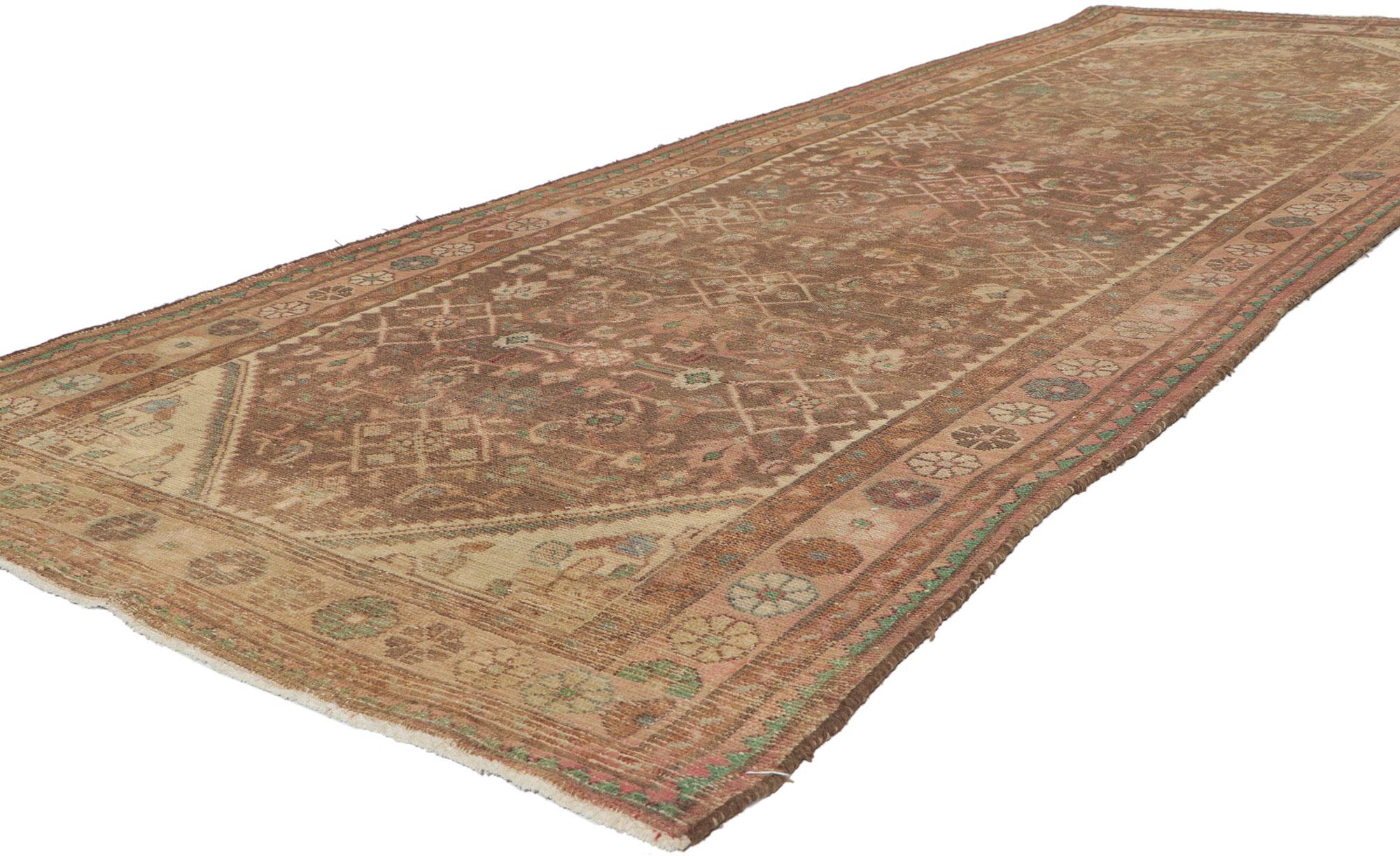 77673 Antique Persian Hamadan Runner, 03'08 x 10'03. With its effortless beauty, incredible detail and texture, this hand knotted wool antique Persian Hamadan runner is a captivating vision of woven beauty. The timeless design and earth-tone colors