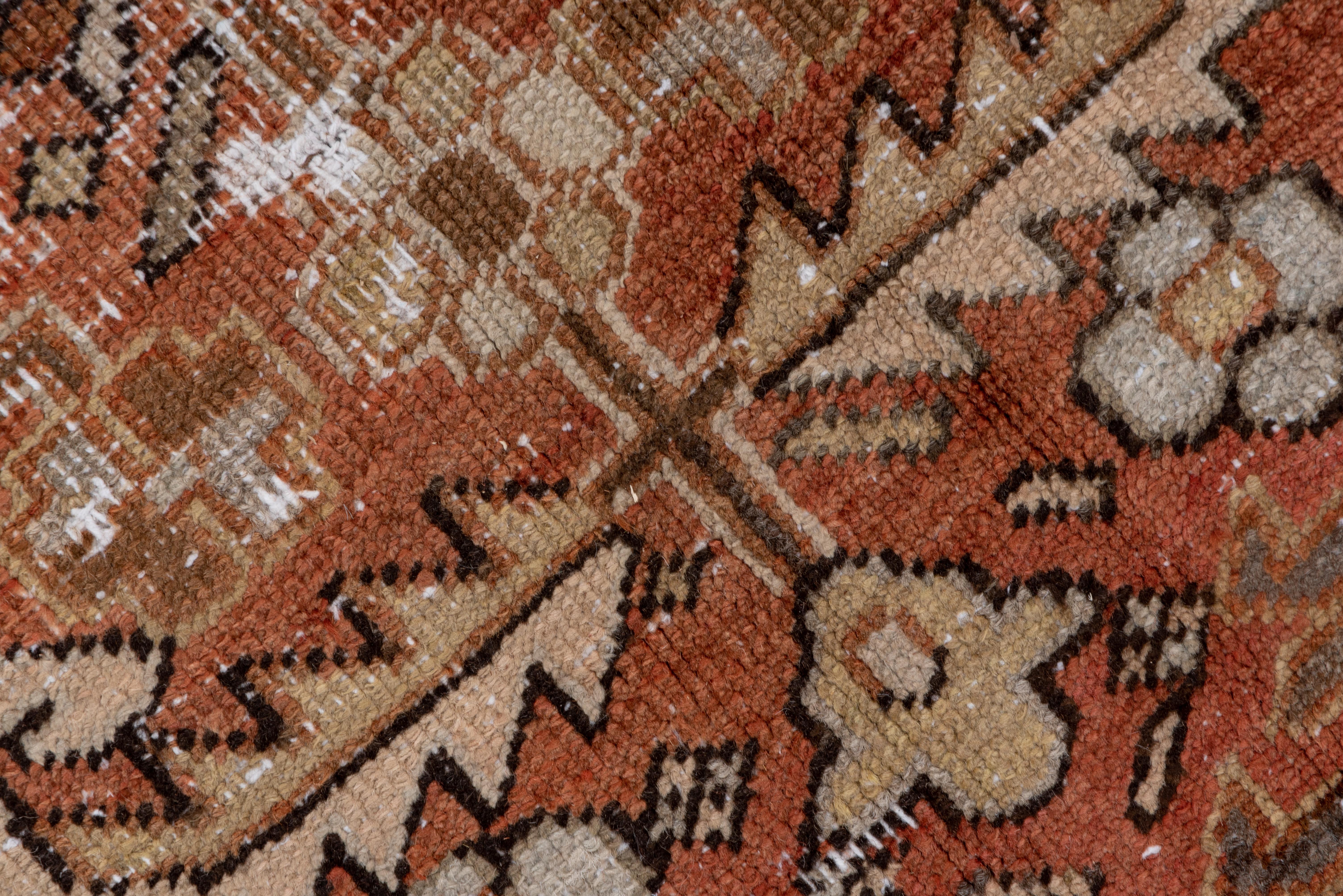 Heriz Serapi Distressed Antique Persian Heriz Carpet, Rust Field, Dark Gray Borders For Sale