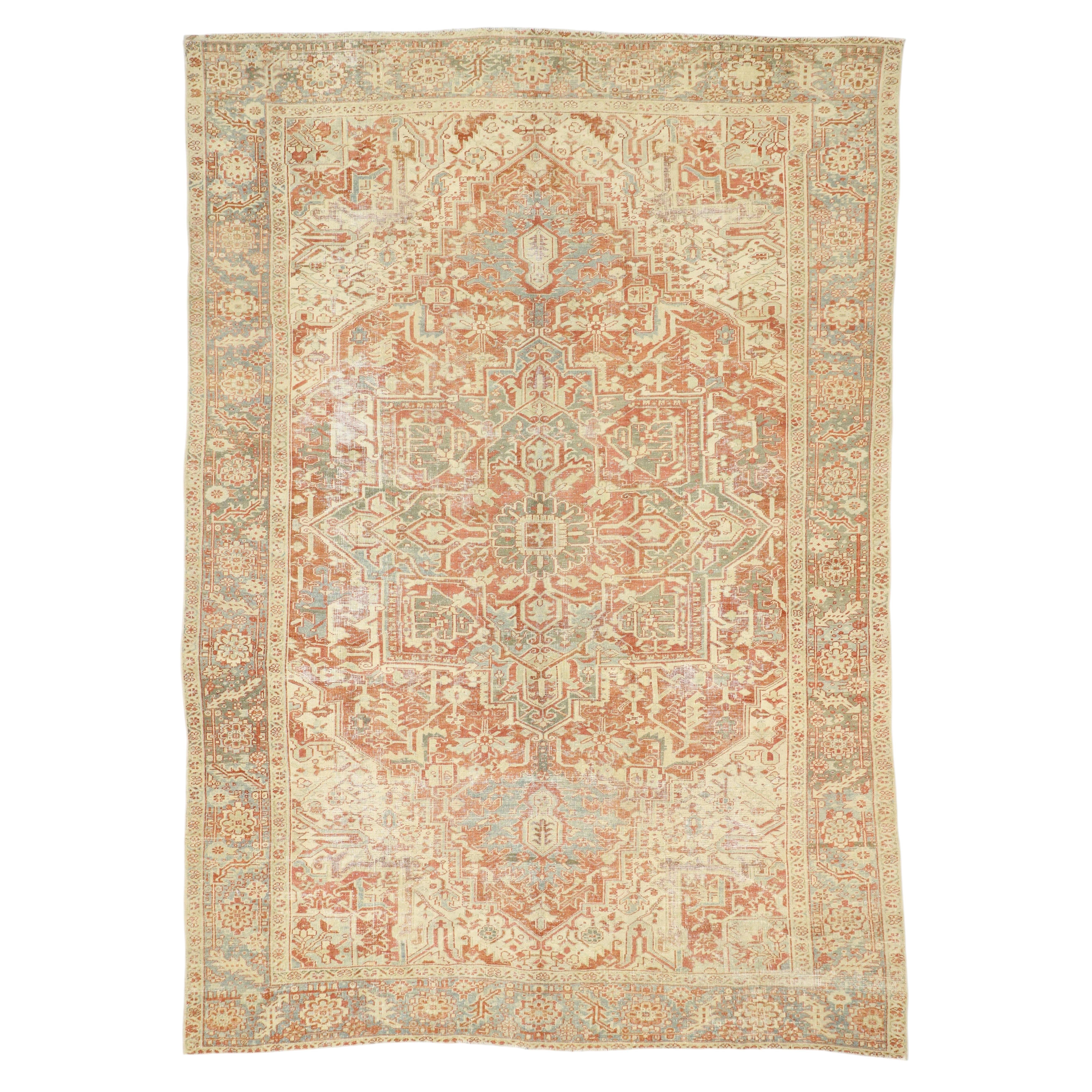 The Revered Court: An Antique Persian Heriz Masterpiece of Timeless Elegance