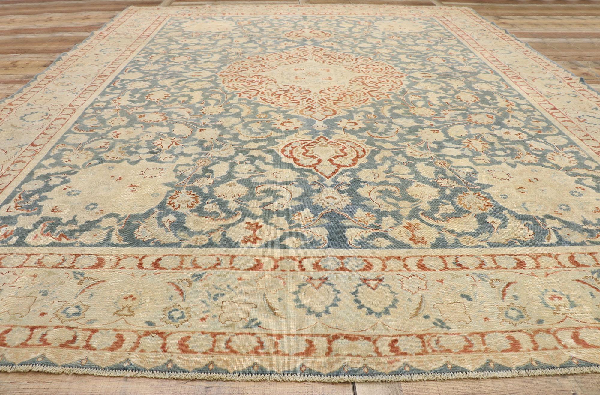 20th Century Distressed Antique Persian Heriz Design Rug with English Chintz Rustic Style