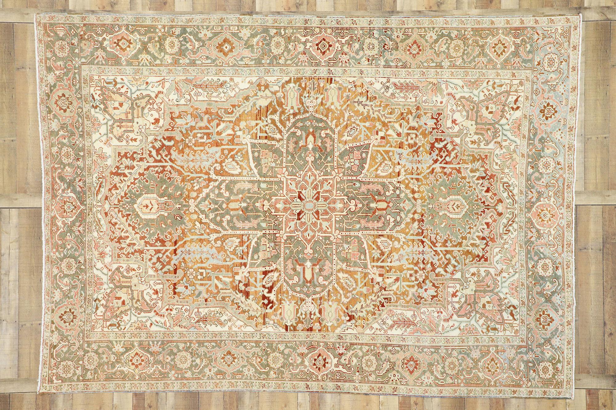 Hand-Knotted Antique Persian Heriz Design Rug with Rustic Arts & Crafts Style For Sale