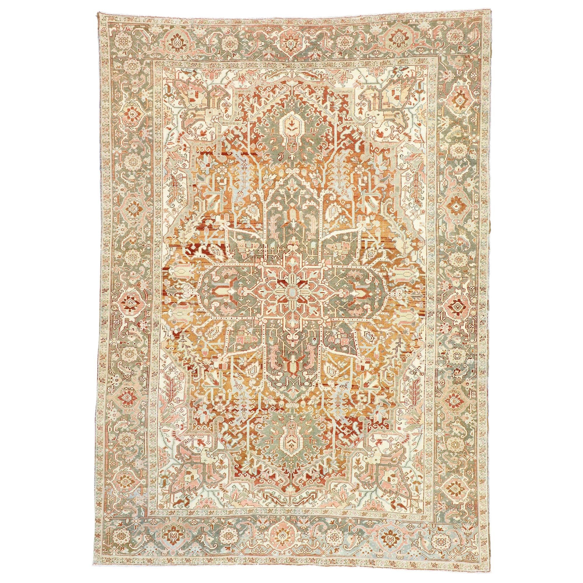 Antique Persian Heriz Design Rug with Rustic Arts & Crafts Style For Sale