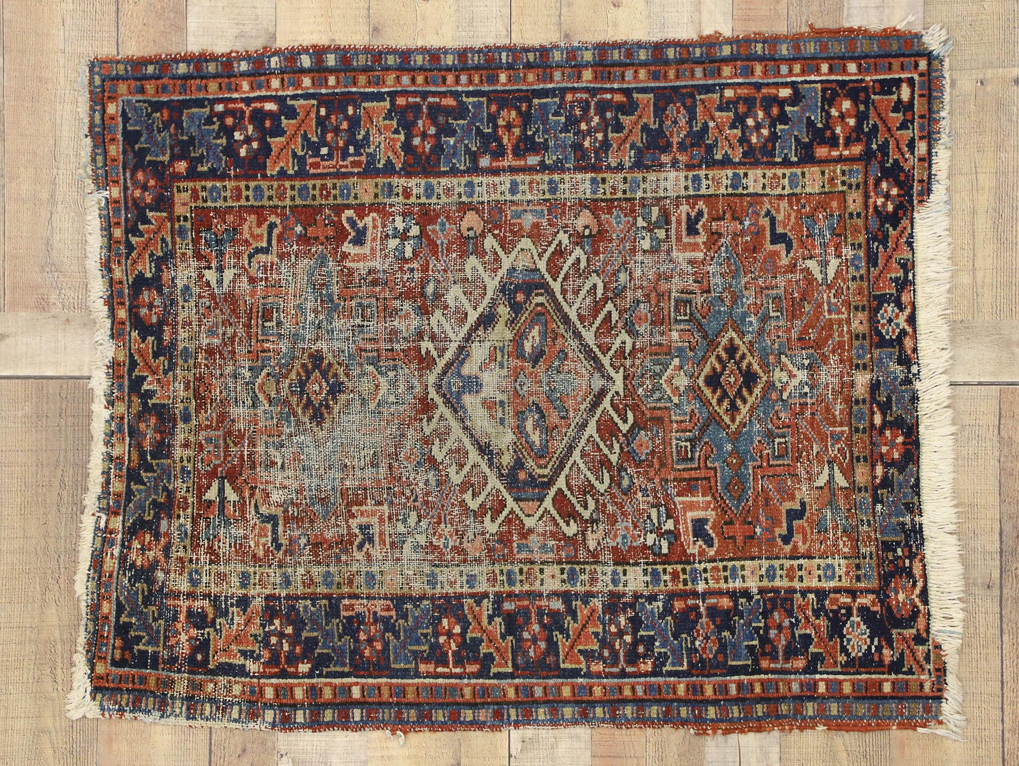 Distressed Antique Persian Heriz Karaja Rug with Rustic Artisan Style 3