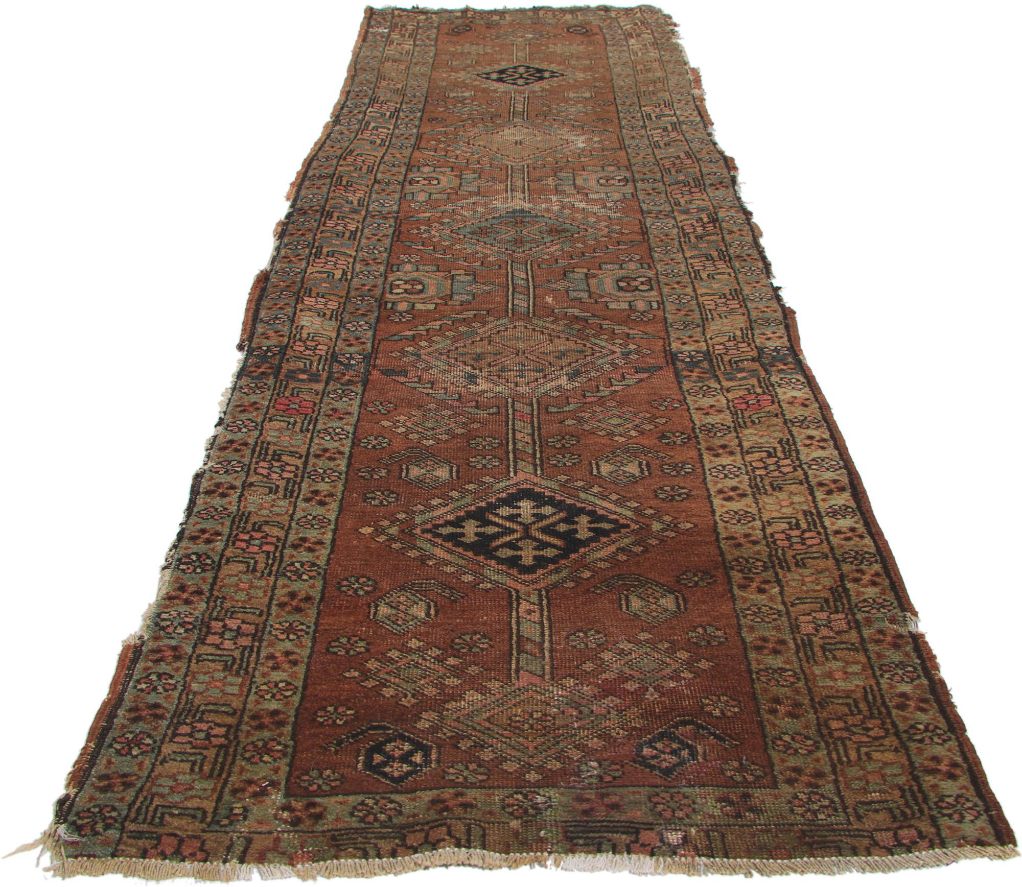 Heriz Serapi Distressed Antique Persian Heriz Rug  For Sale