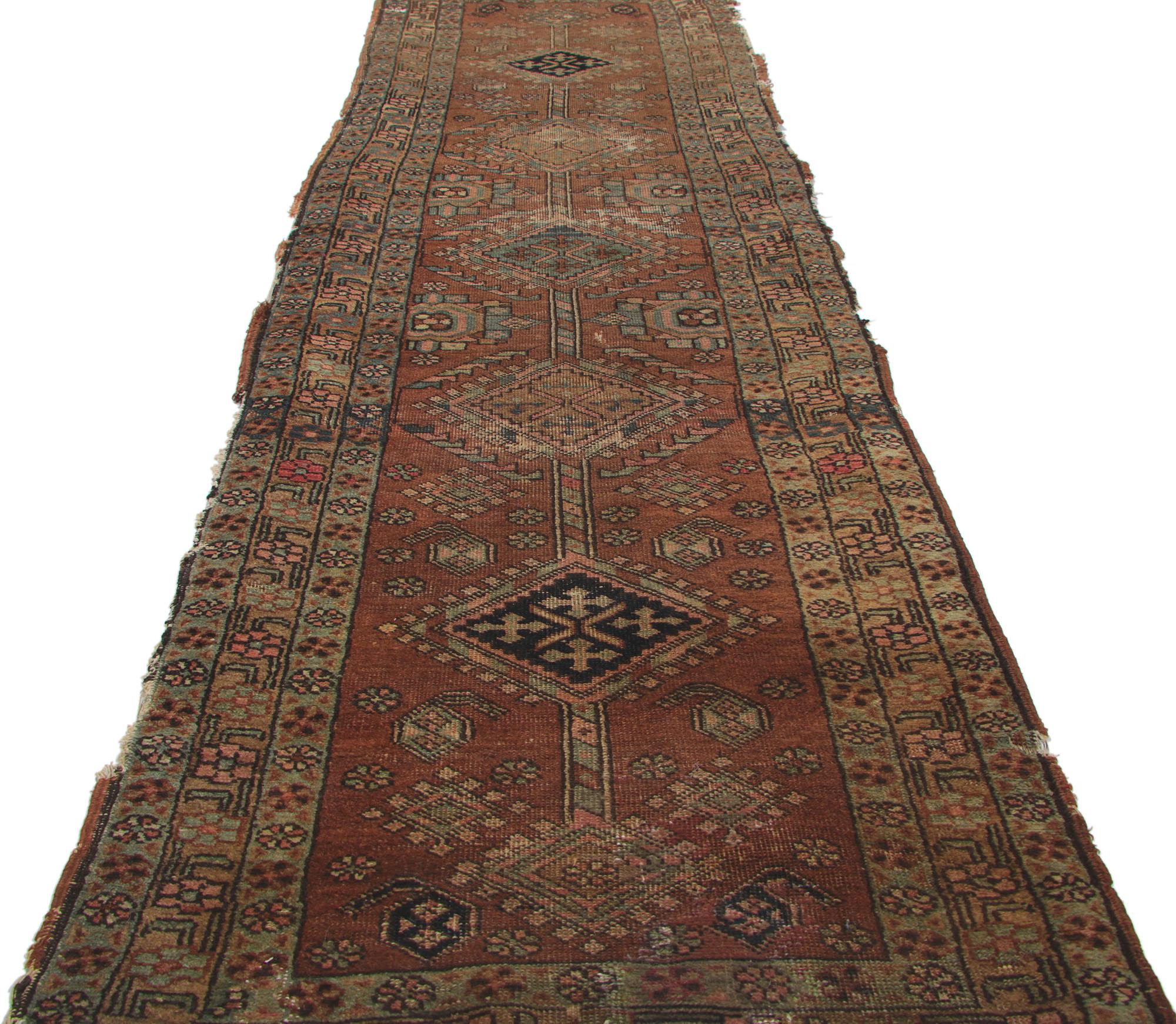Hand-Knotted Distressed Antique Persian Heriz Rug  For Sale